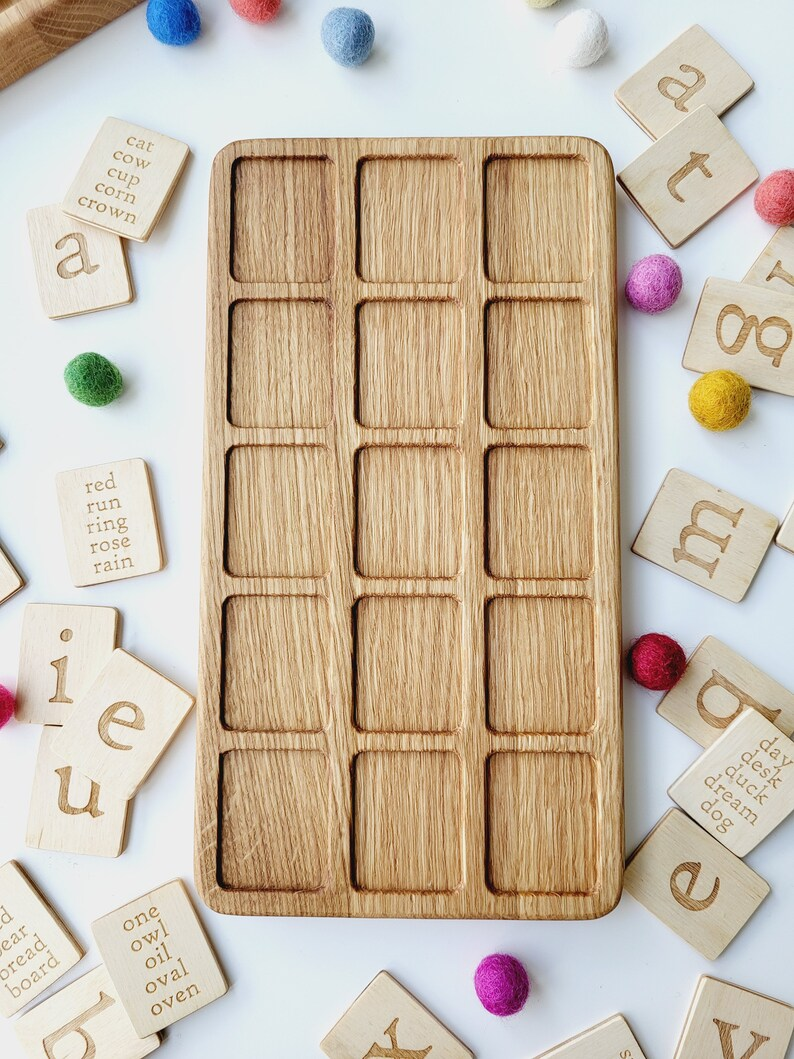 Montessori Alphabet wooden board 3×5 with letters cards
