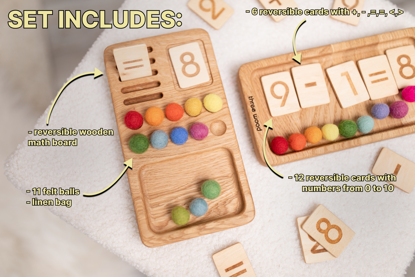 Wooden Math Board with Set of reversible cards 0-10