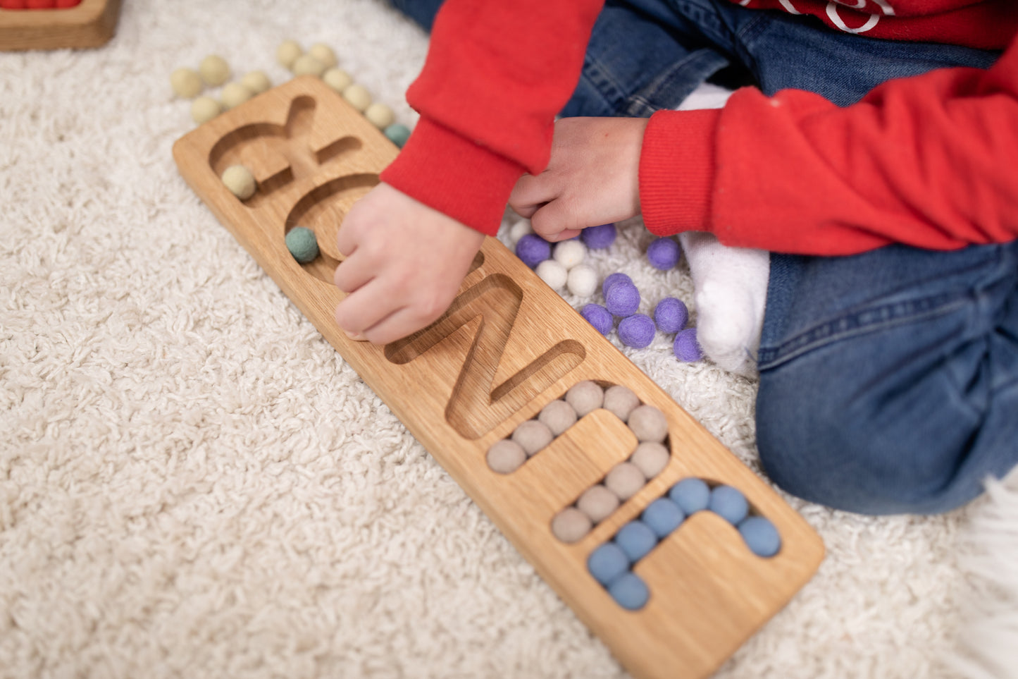 Personalized gift for kids, name board with felt balls