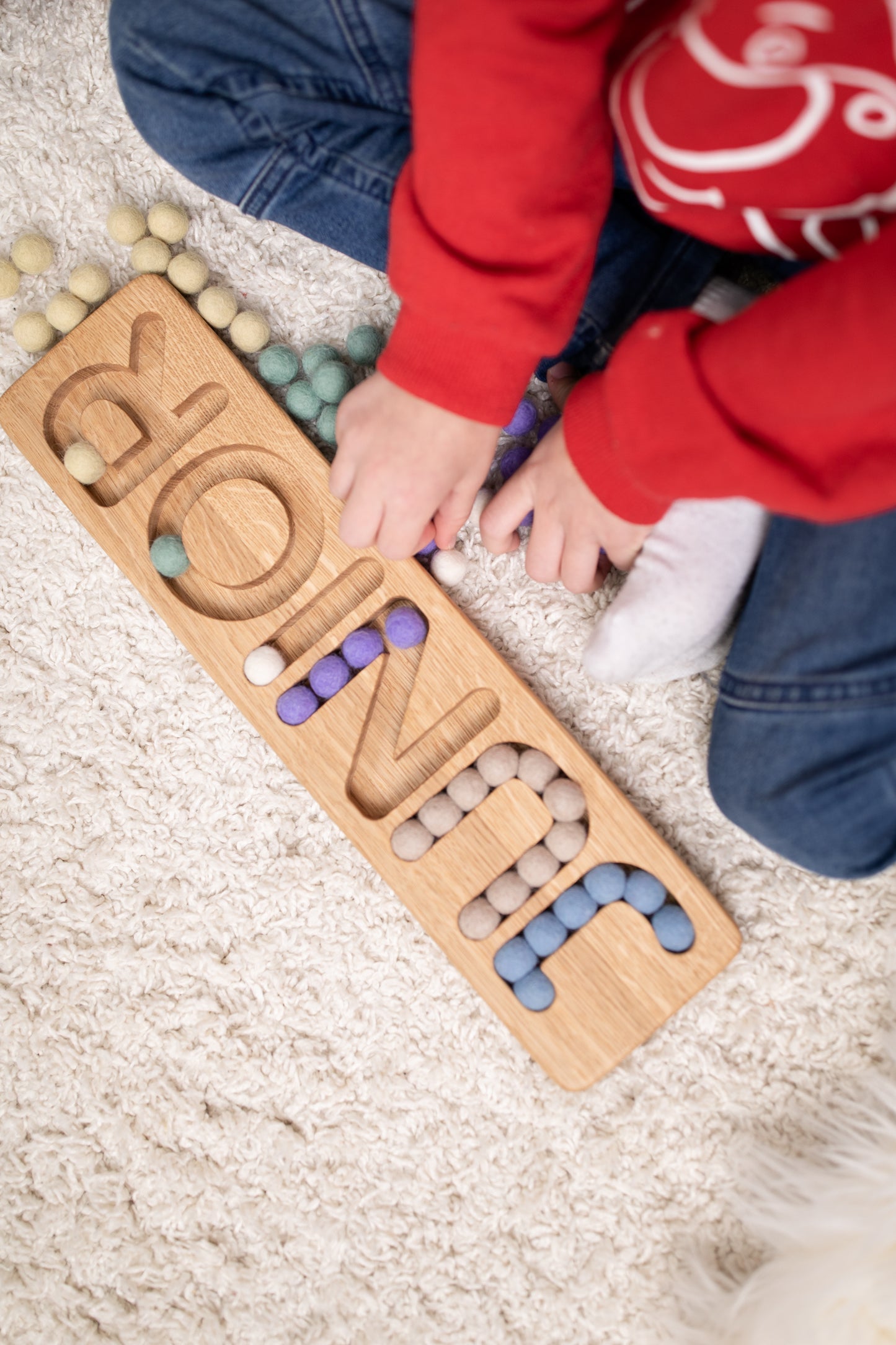 Personalized gift for kids, name board with felt balls
