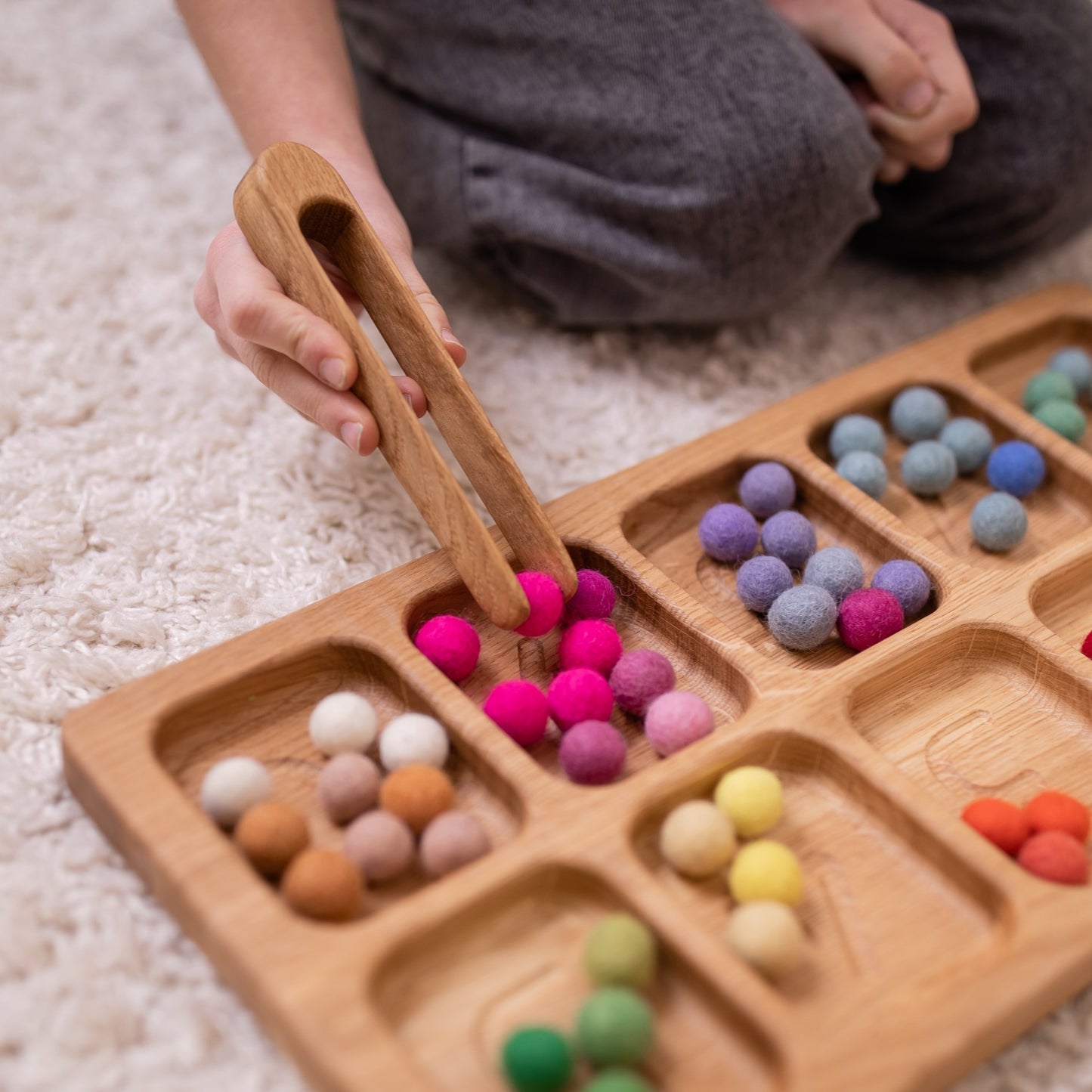 Montessori sorting tray with 10 sections and numbers