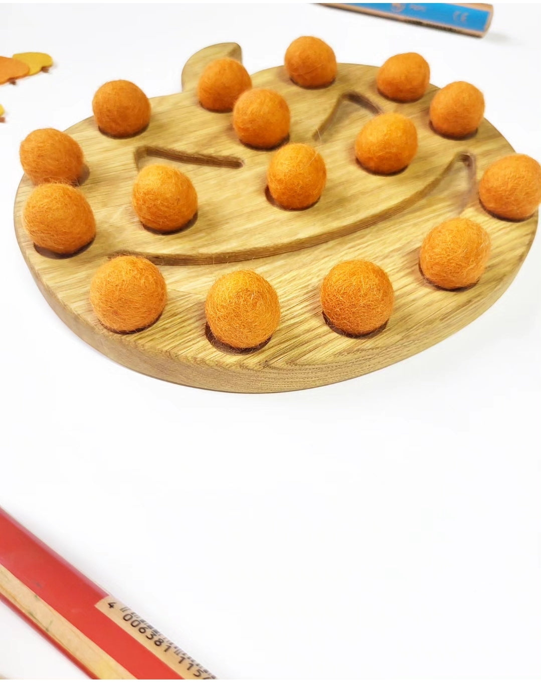 Halloween wooden pumpkin with felt balls
