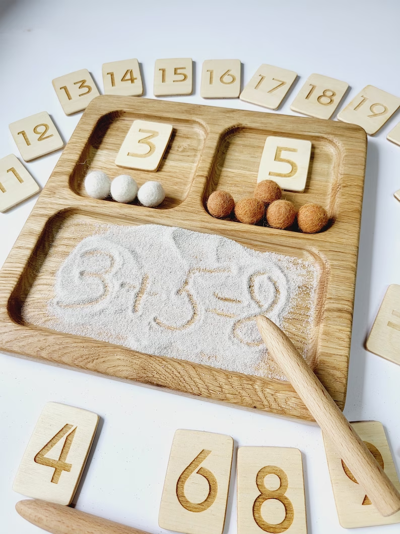 Montessori sorting tray with number cards 1-20
