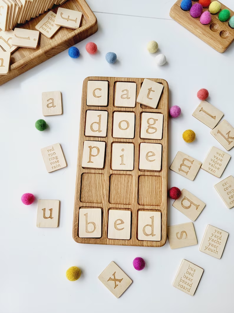 Montessori Alphabet wooden board 3×5 with letters cards