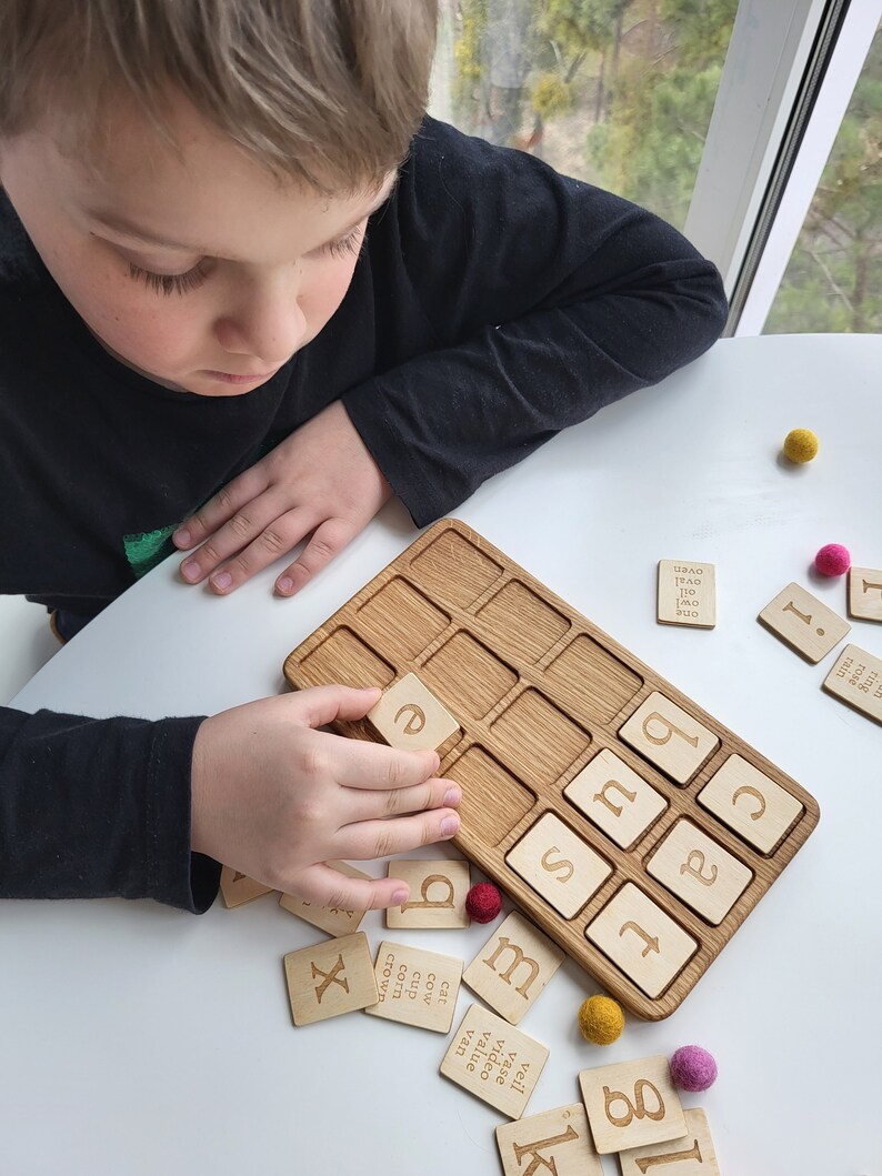 Montessori Alphabet wooden board 3×5 with letters cards
