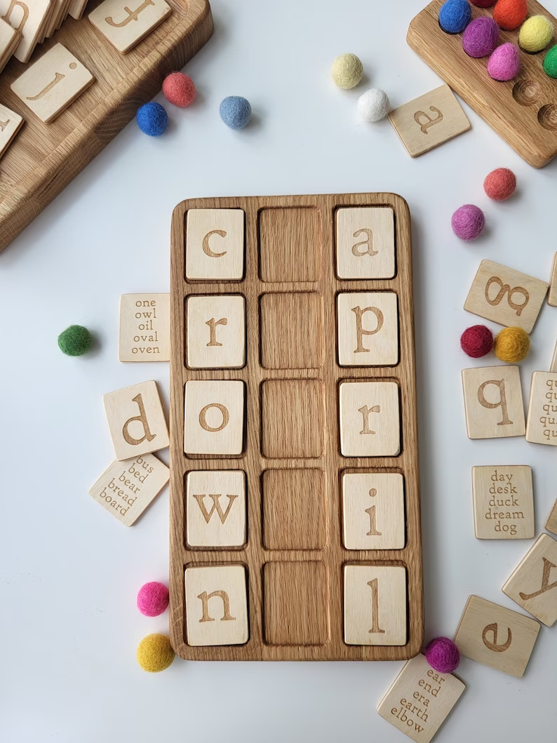 Montessori Alphabet wooden board 3×5 with letters cards