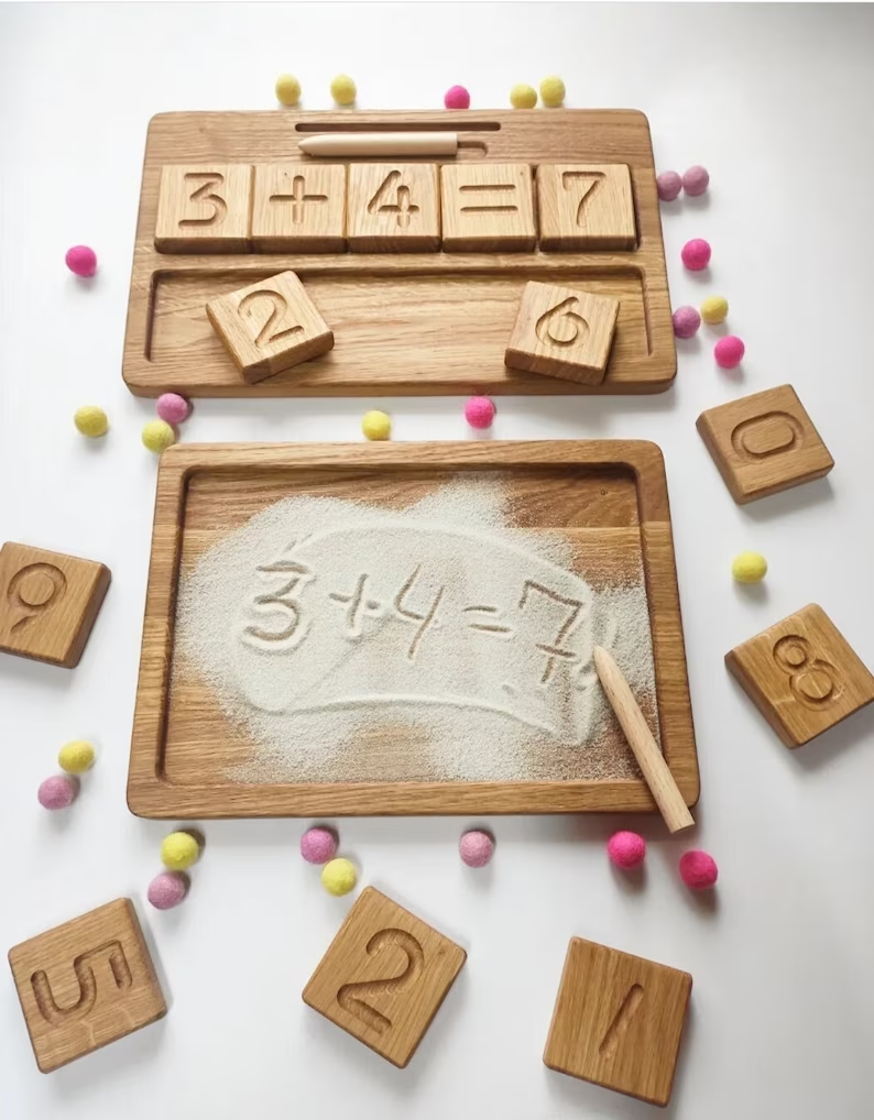 Montessori numbers reversible blocks or cards with sand tray
