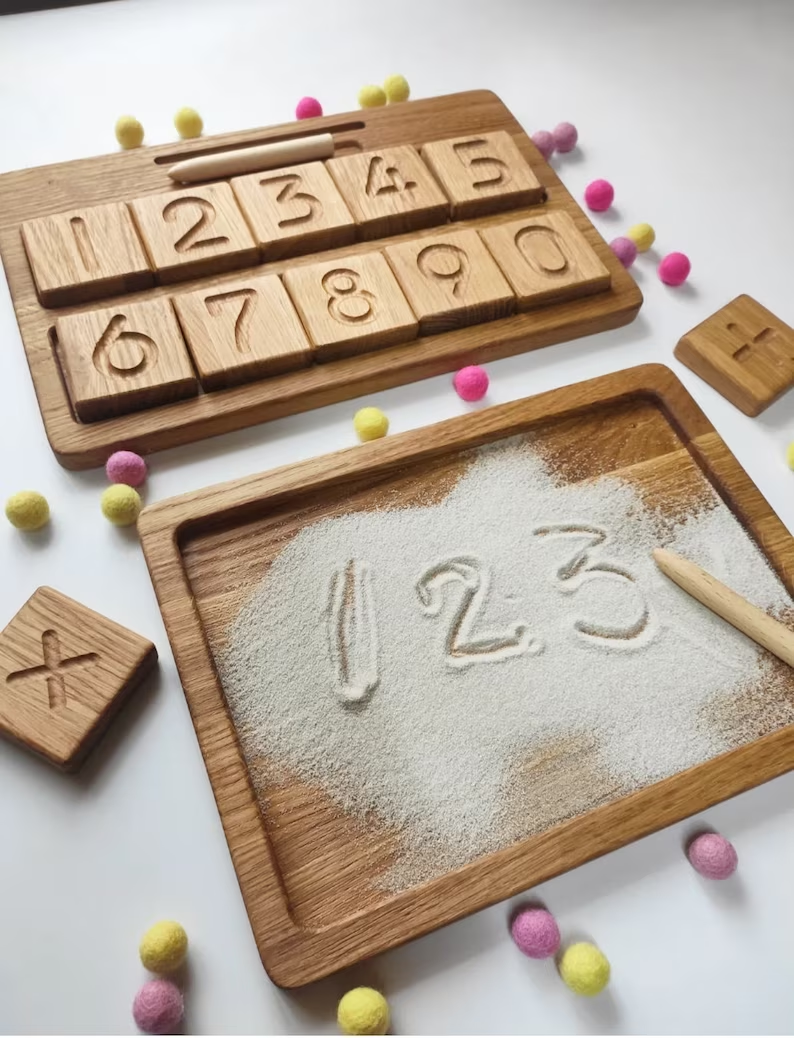 Montessori numbers reversible blocks or cards with sand tray