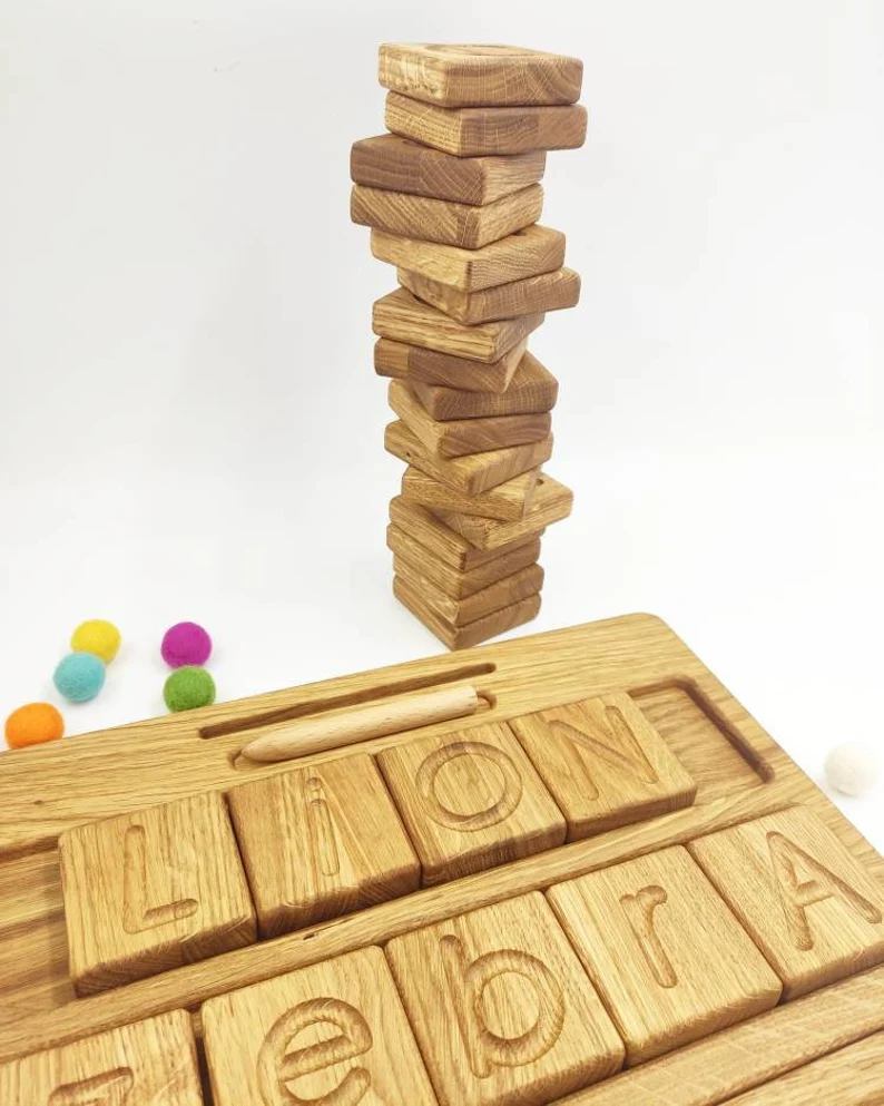 Montessori German letters reversible A/a blocks or cards with sand tray