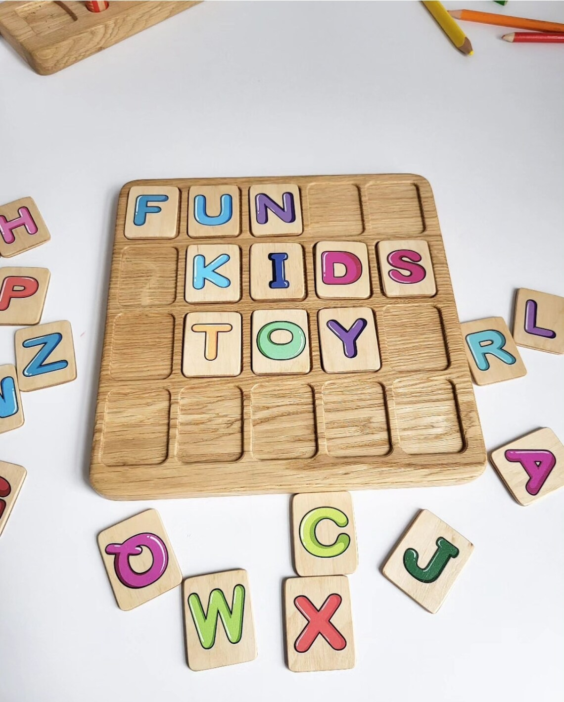 Gift for toddler Alphabet board with colored Uppercase letters