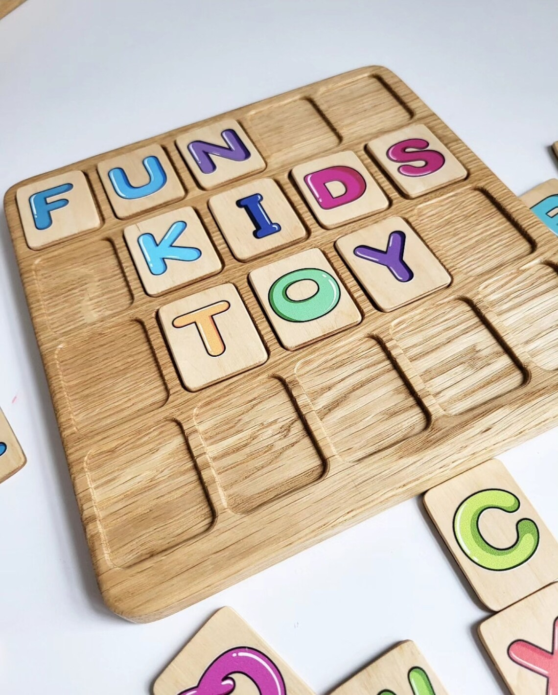 Gift for toddler Alphabet board with colored Uppercase letters