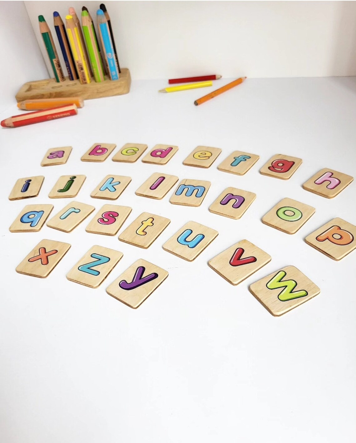 Gift for toddler Alphabet board with colored lowercase letters