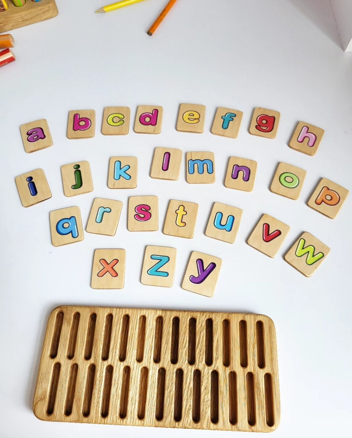 English Colored Wooden Letter Cards with Holder