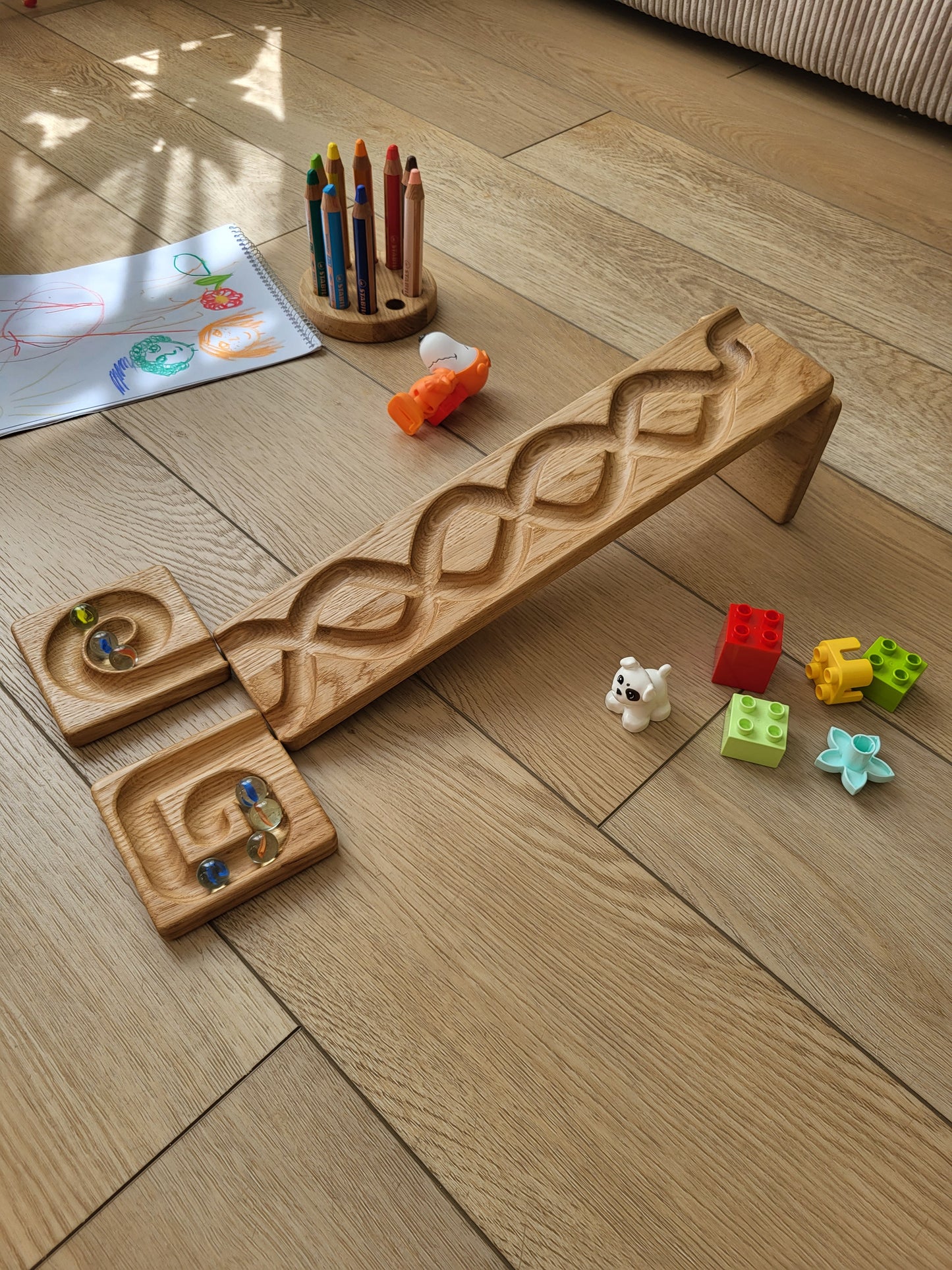 Wooden marble run track race