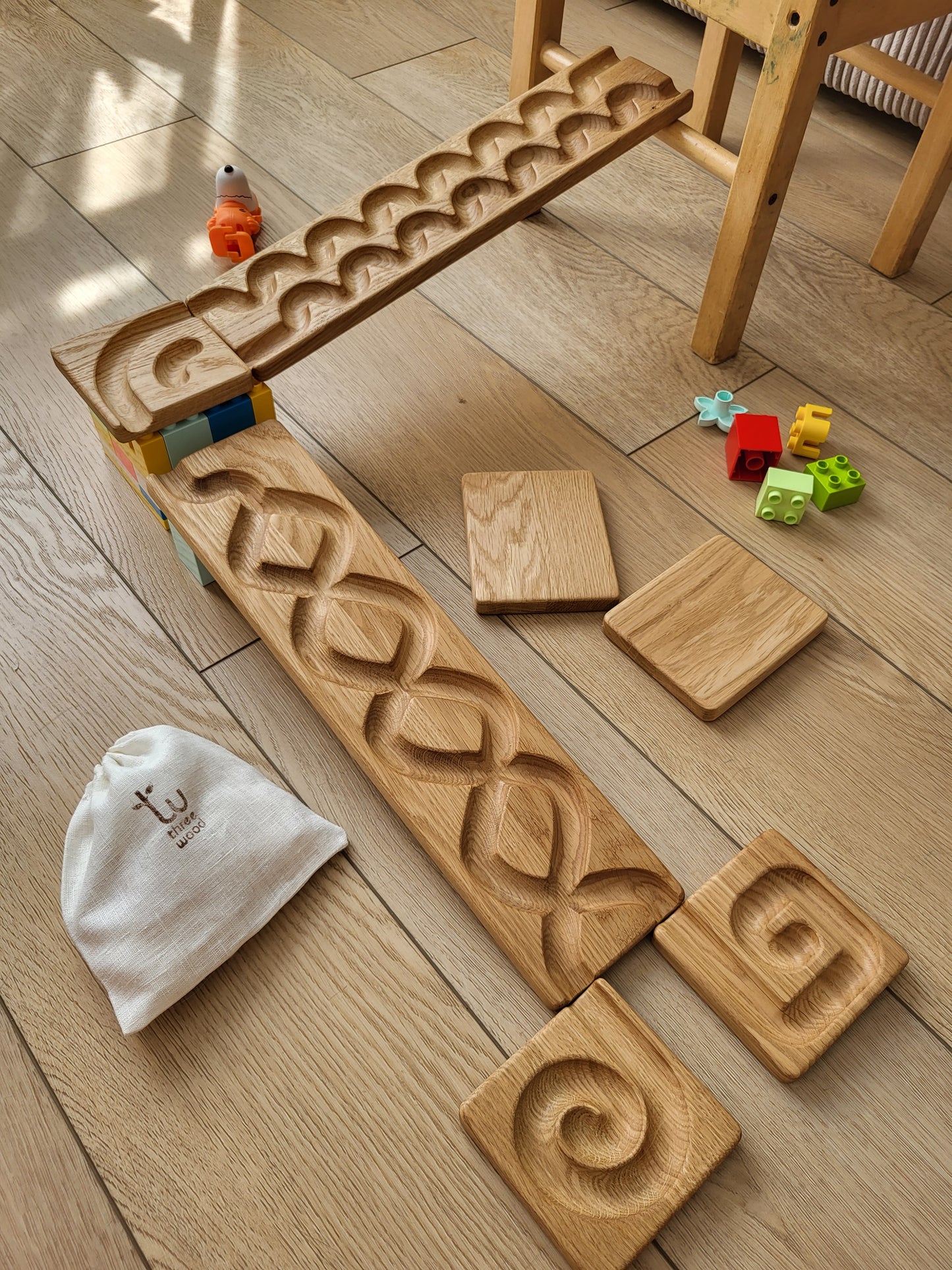 Wooden marble run track race
