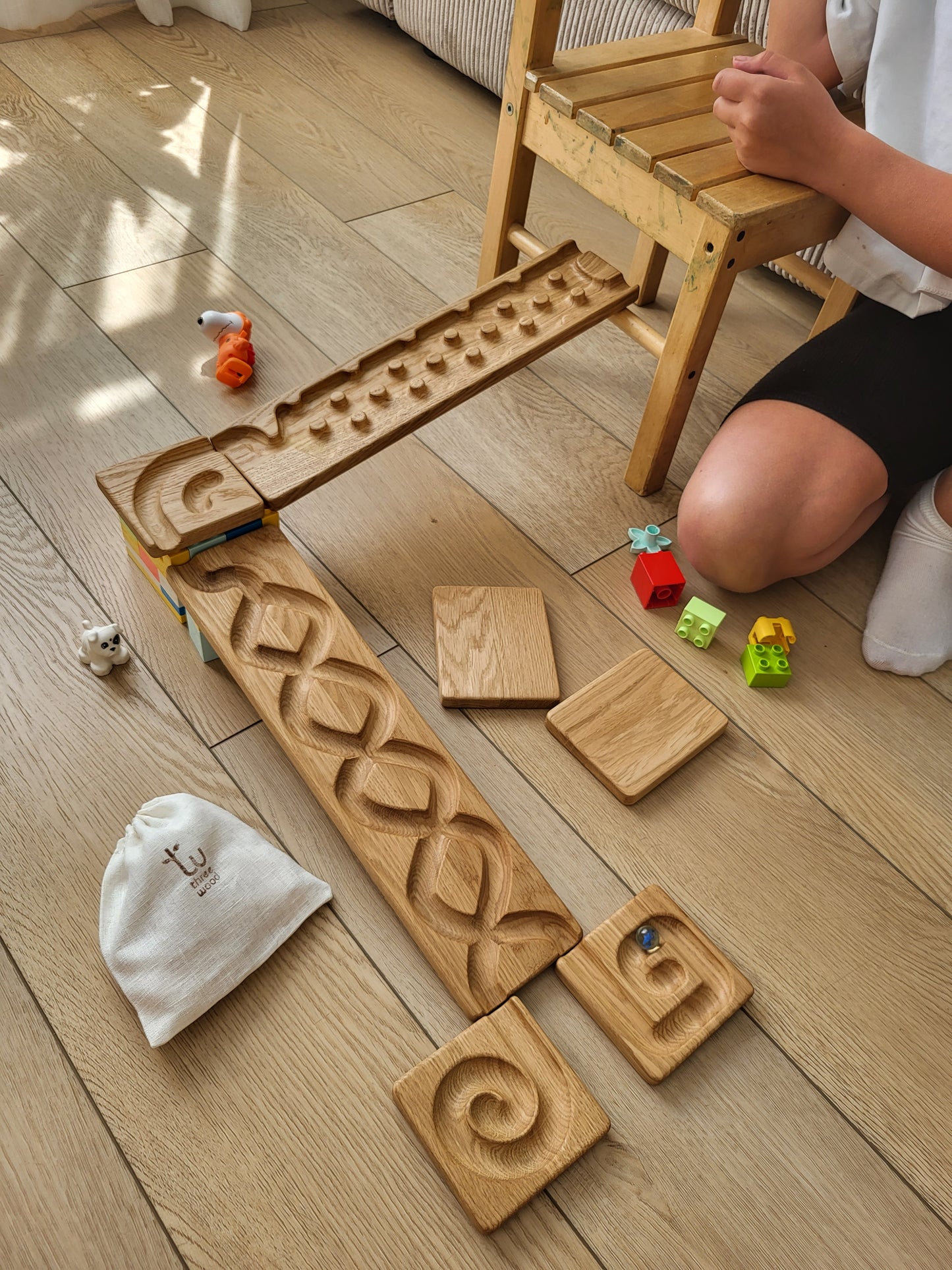 Wooden marble run track race