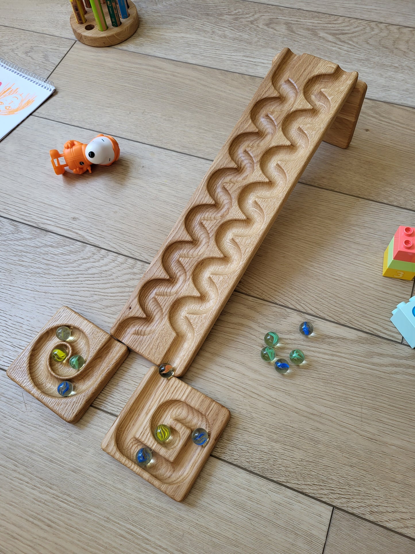 Wooden marble run track race