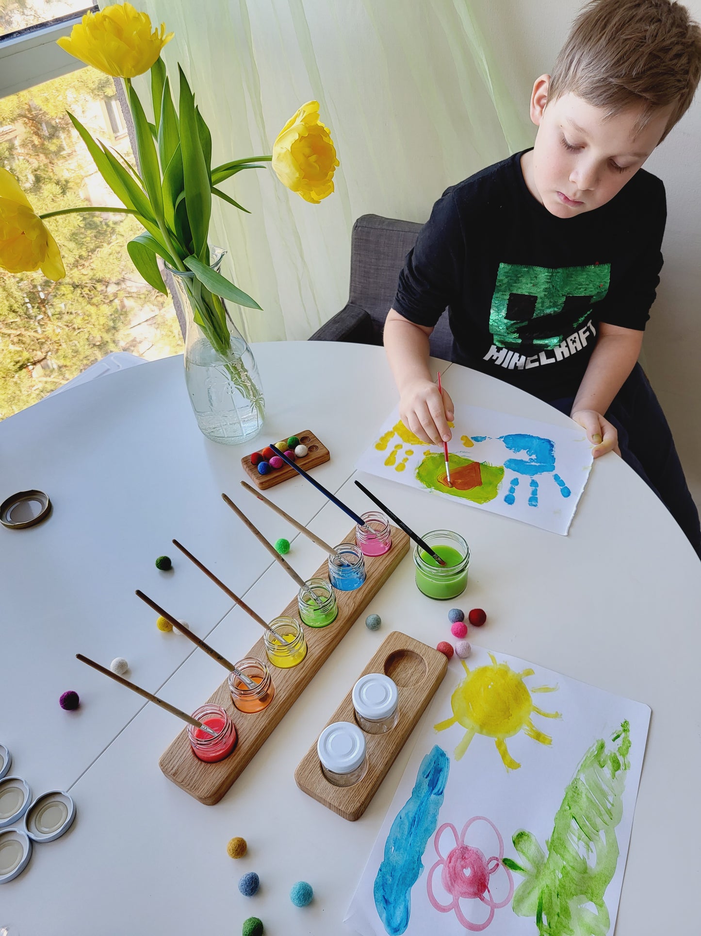 Paint jar holder straight shape for 3 or 6 jars