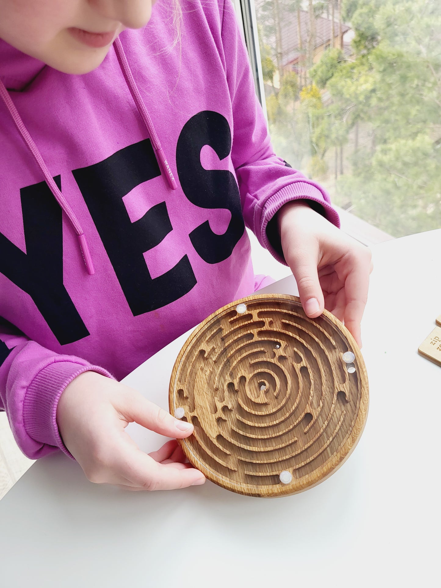 Double-sided wooden labyrinth game, maze