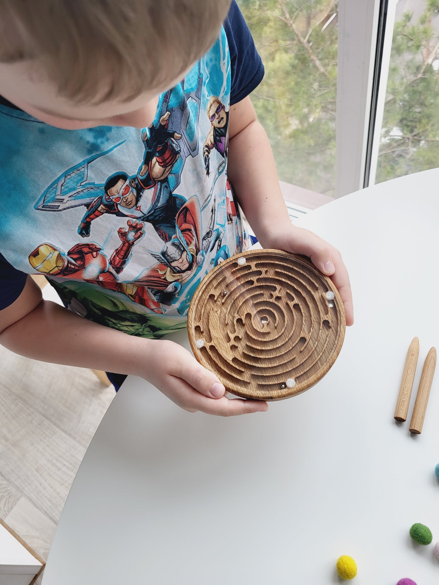 Double-sided wooden labyrinth game, maze