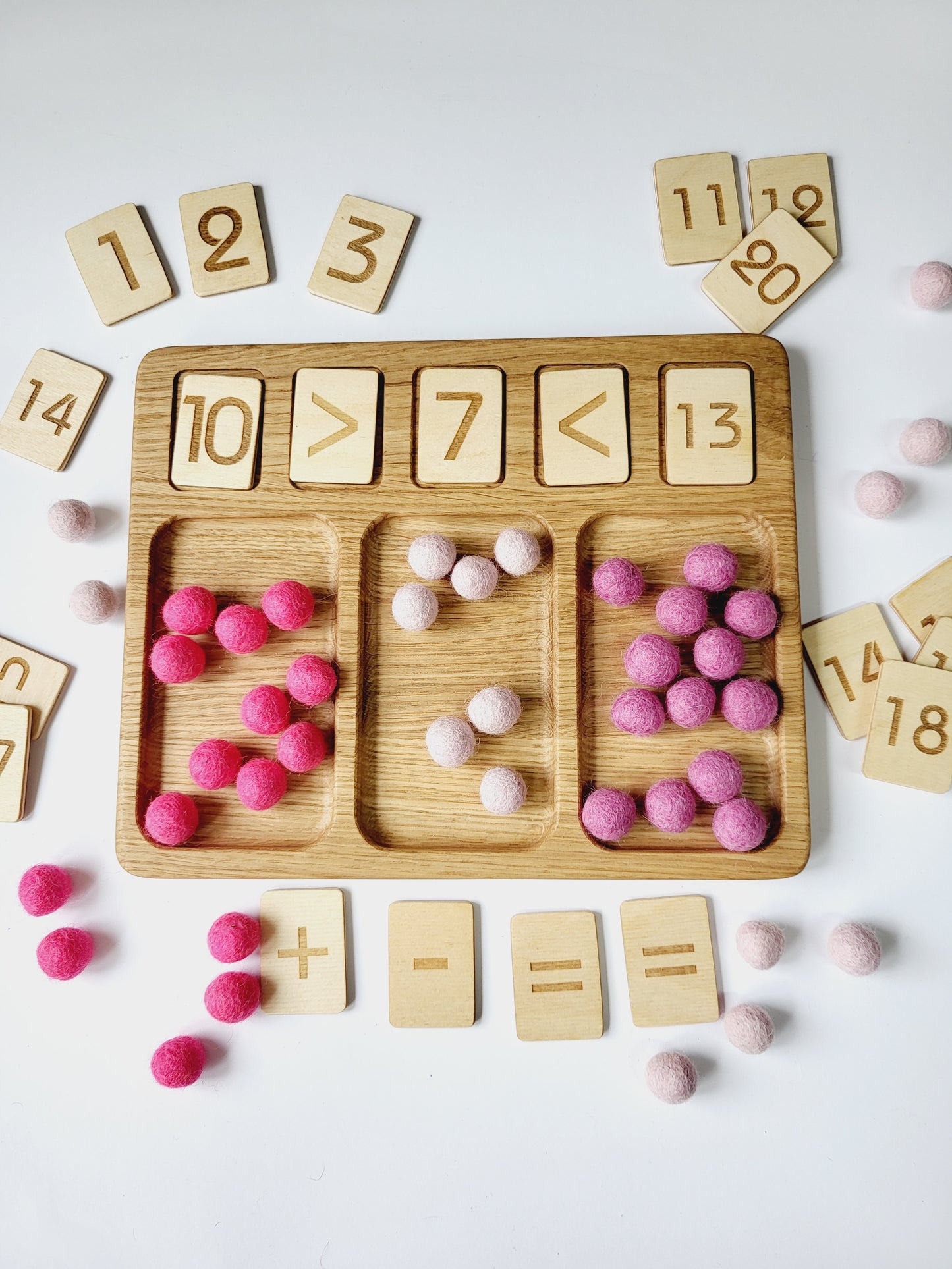 Math board 1-20 with trays and pink felt balls