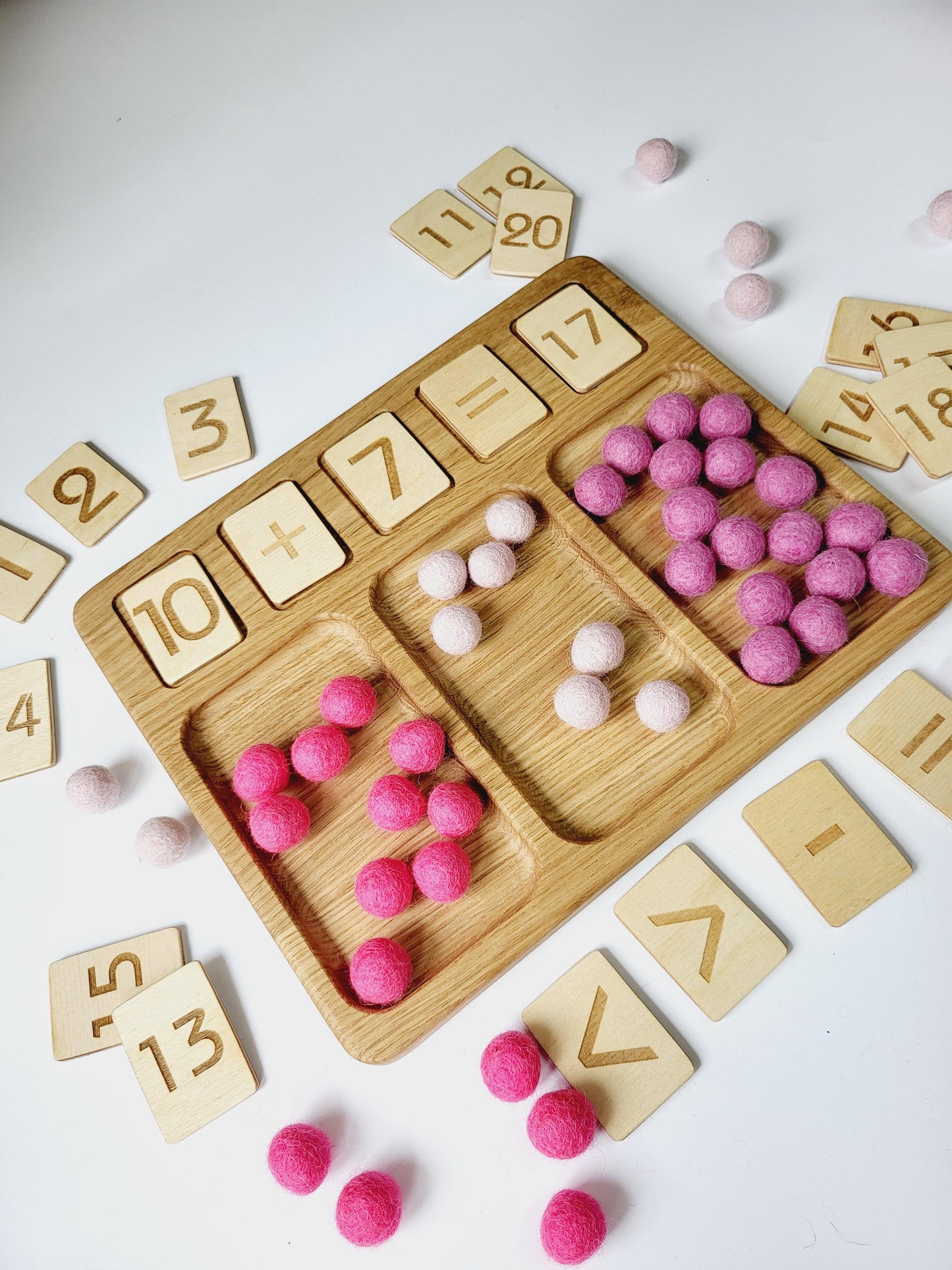 Math board 1-20 with trays and pink felt balls