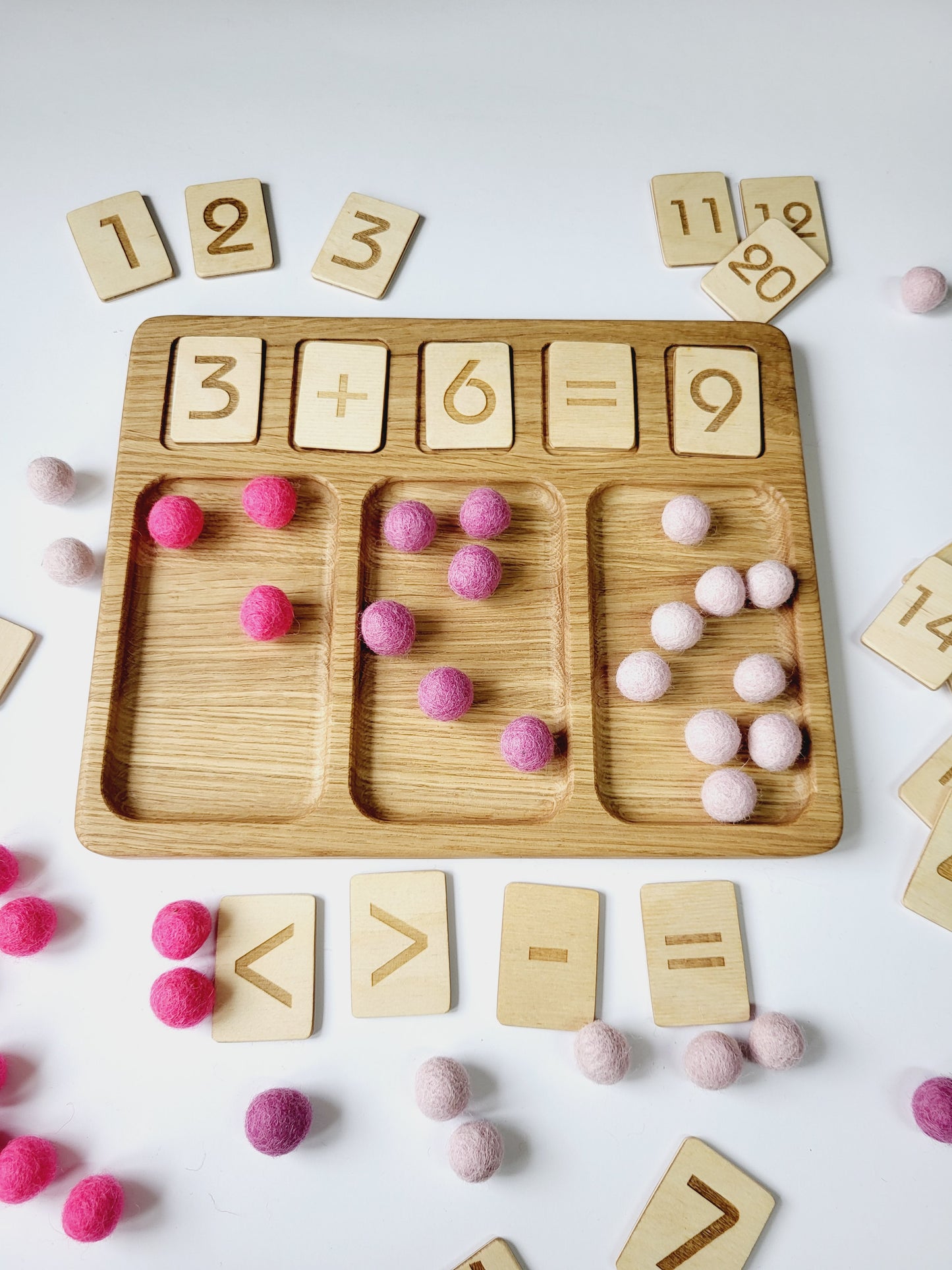 Math board 1-20 with trays and pink felt balls