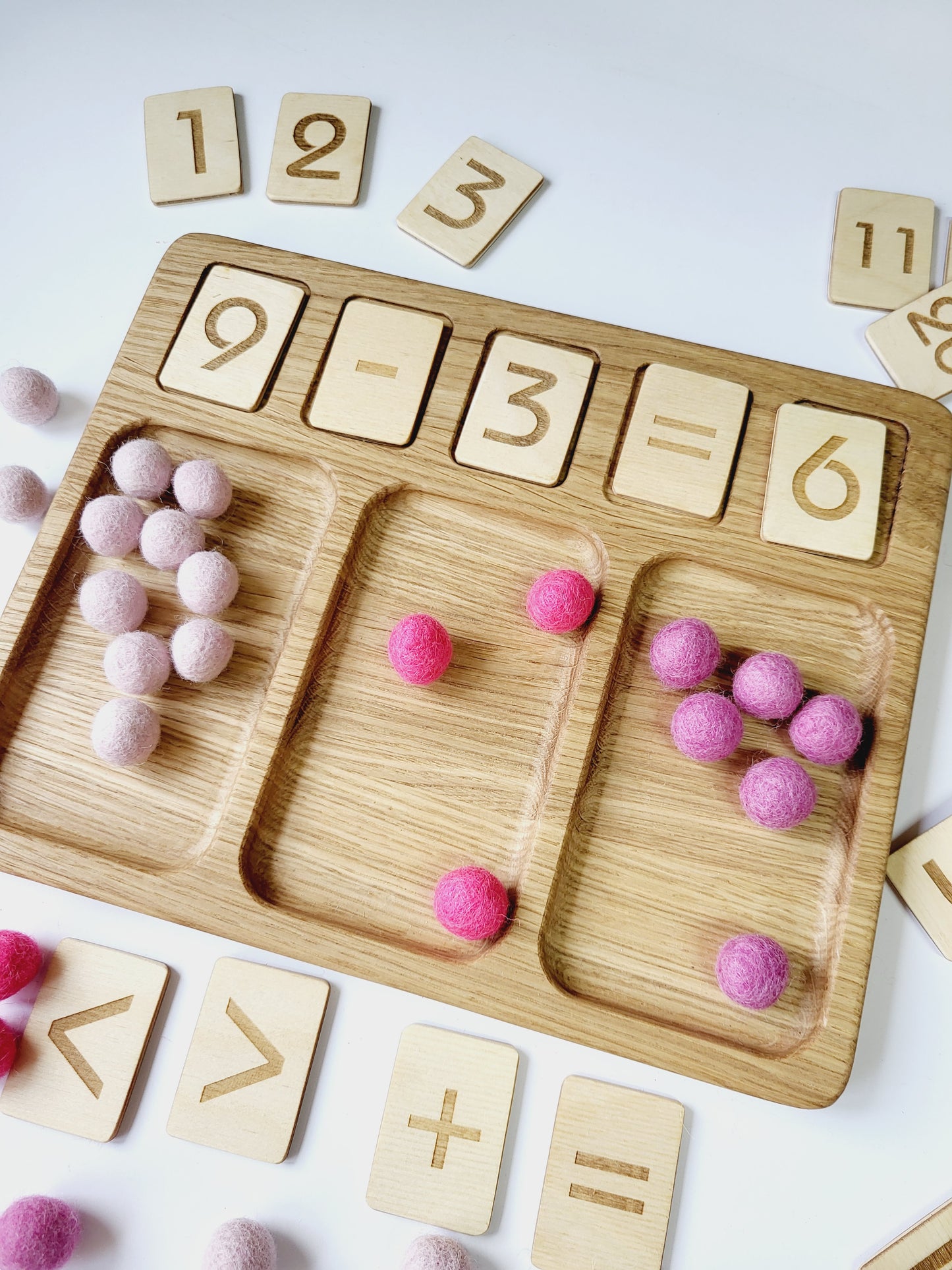 Math board 1-20 with trays and pink felt balls