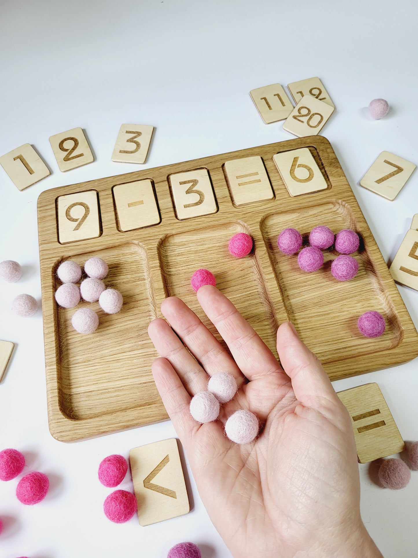 Math board 1-20 with trays and pink felt balls