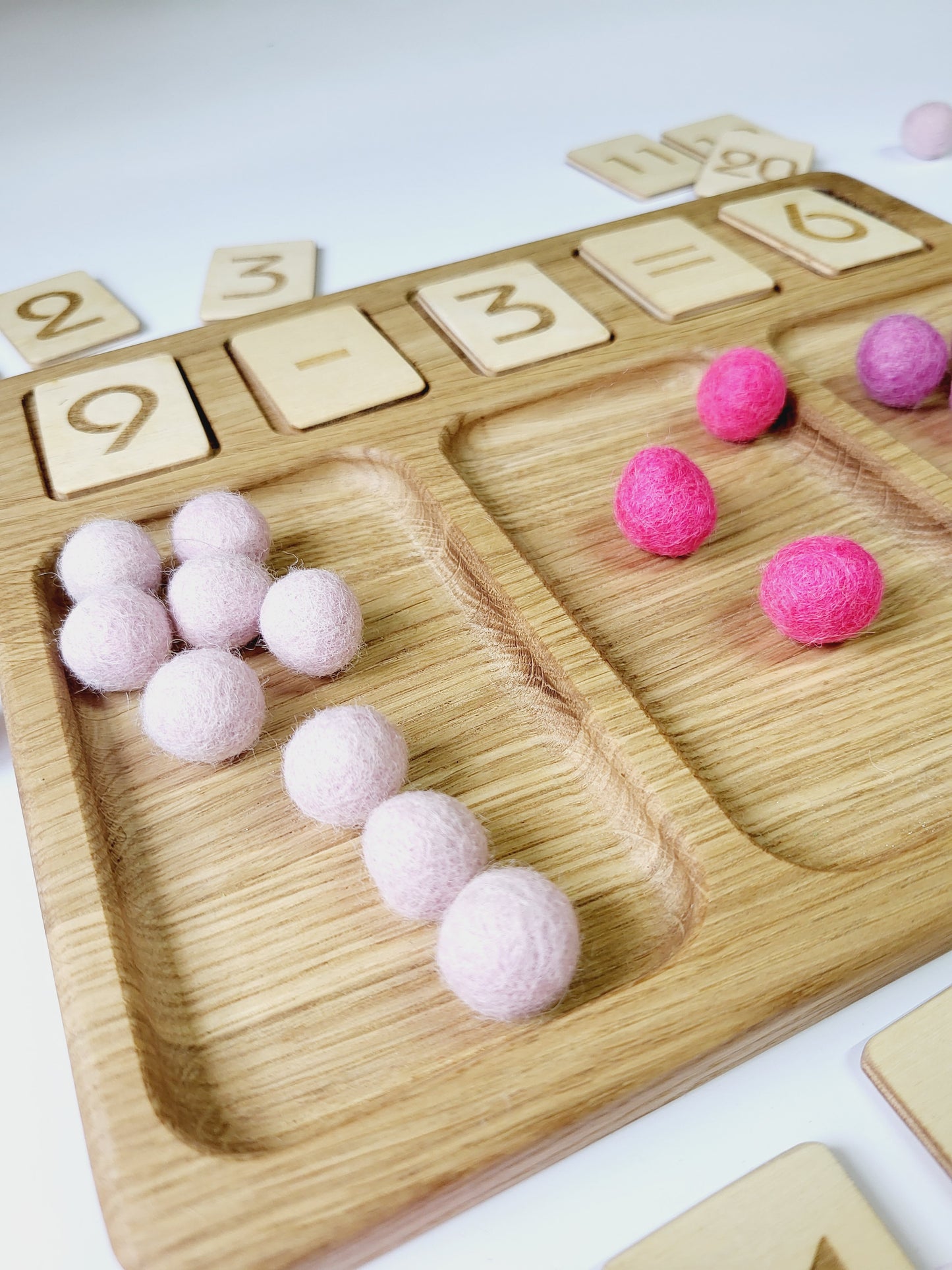 Math board 1-20 with trays and pink felt balls