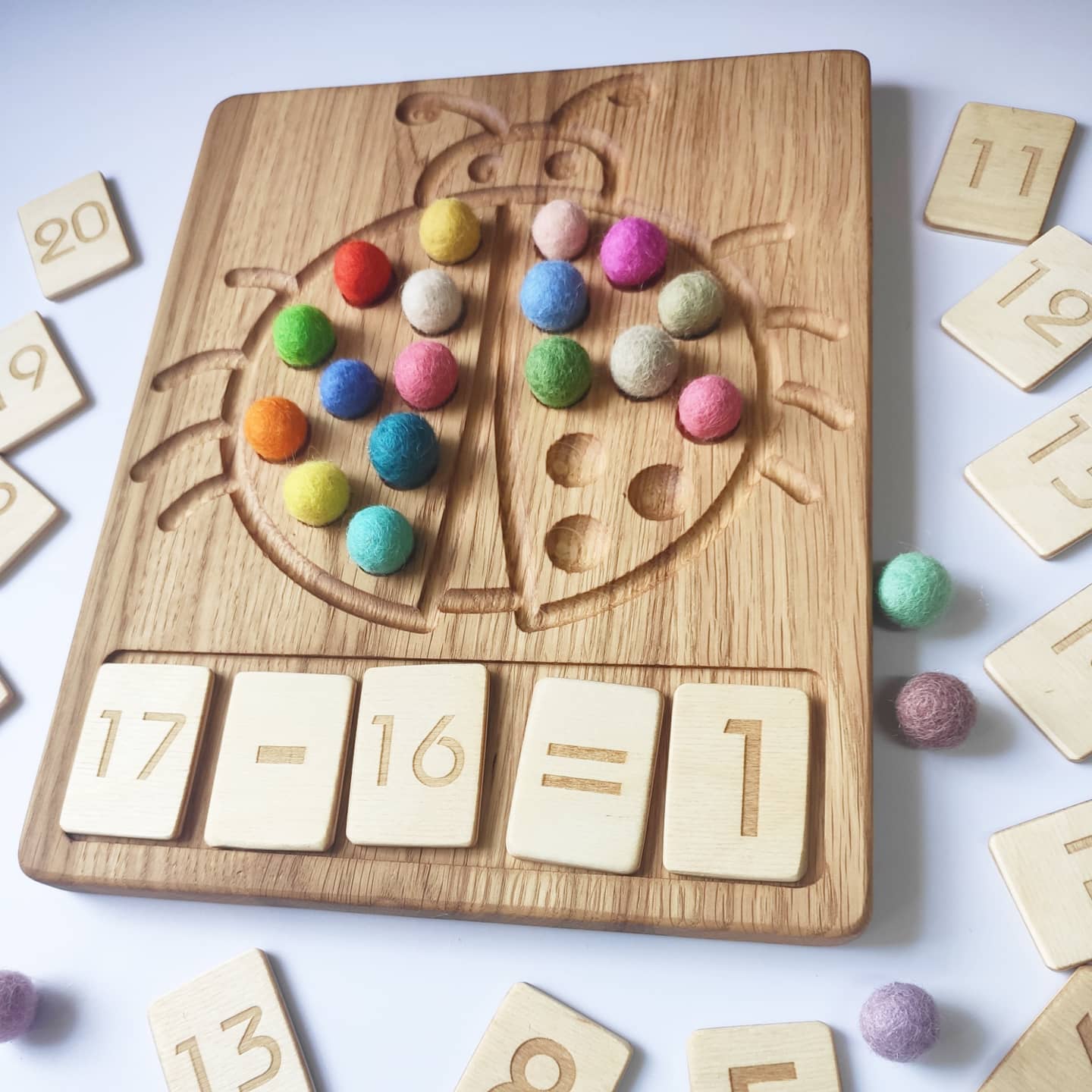 Wooden Ladybug Math board with set of numbers cards 1-20
