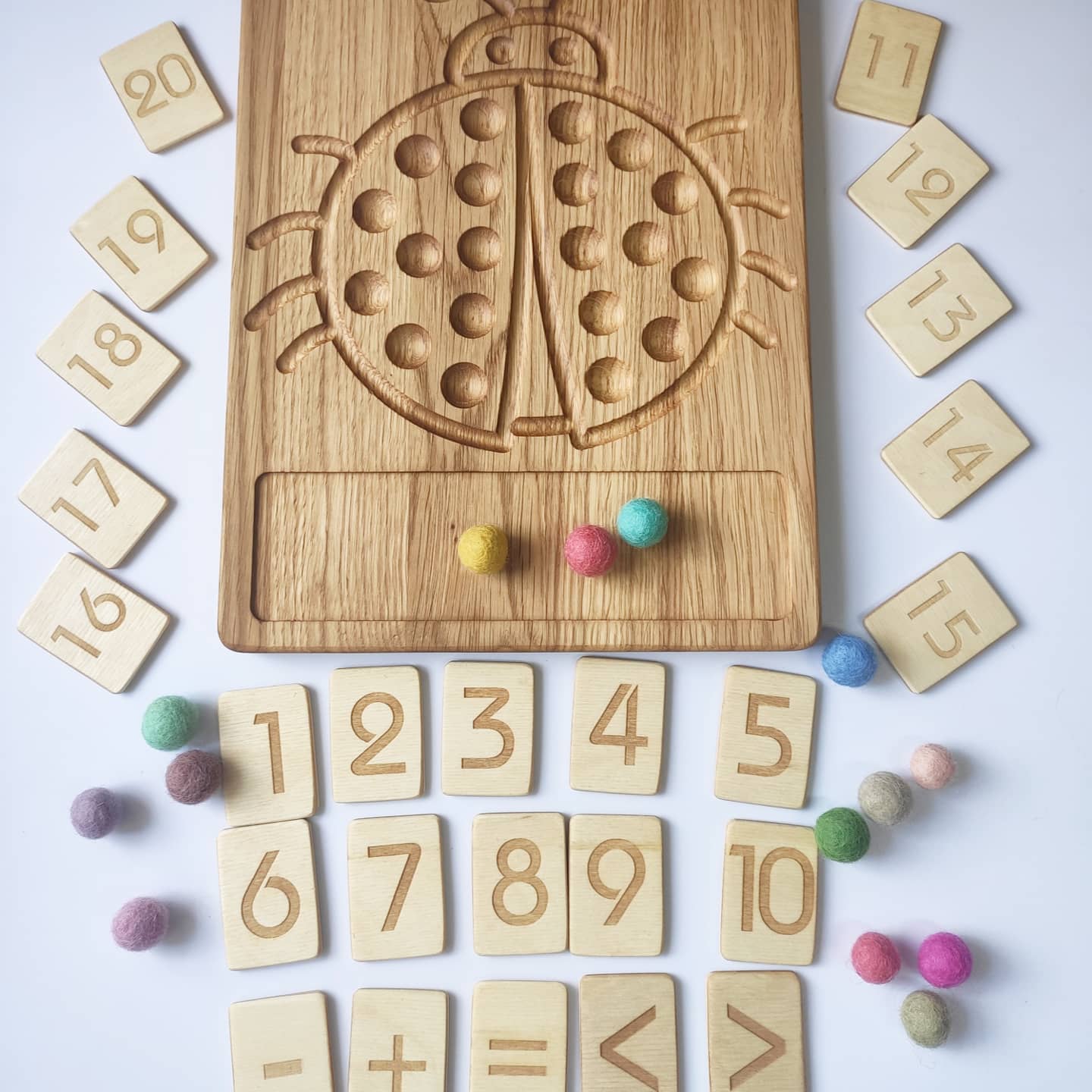 Wooden Ladybug Math board with set of numbers cards 1-20