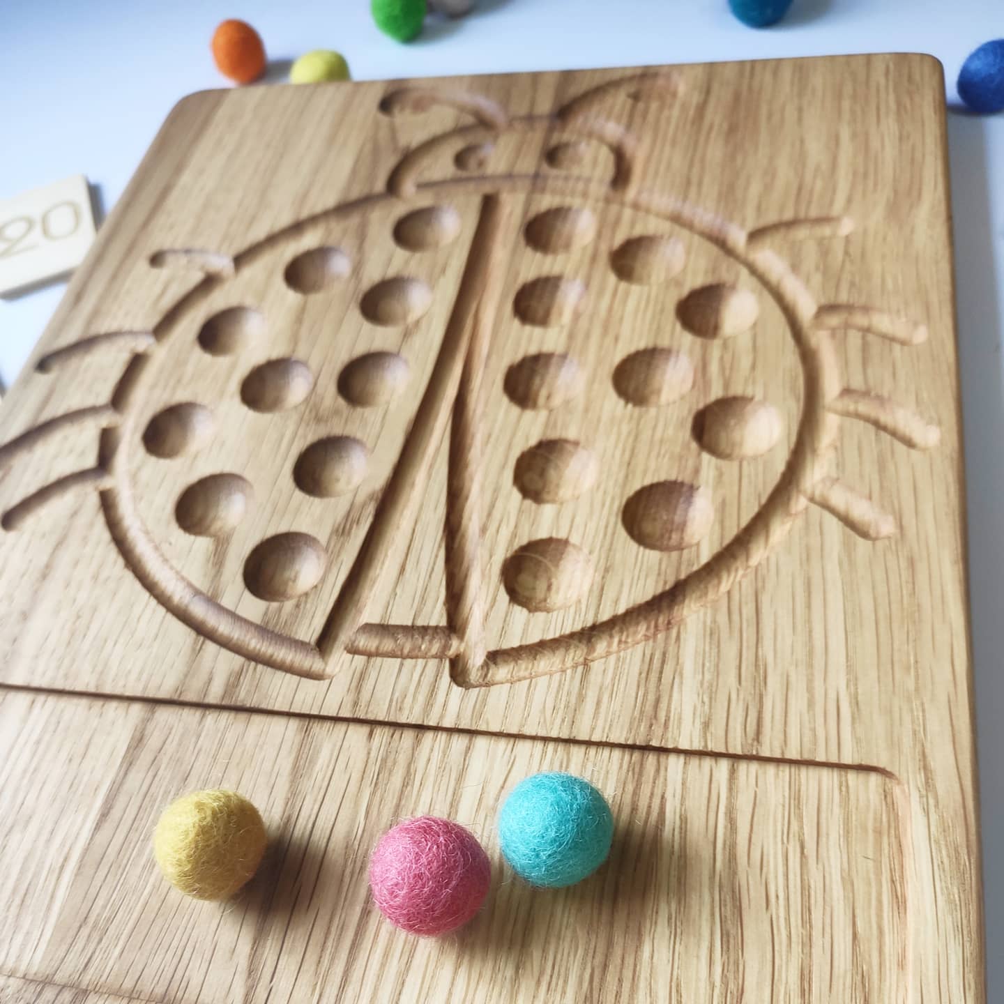 Wooden Ladybug Math board with set of numbers cards 1-20