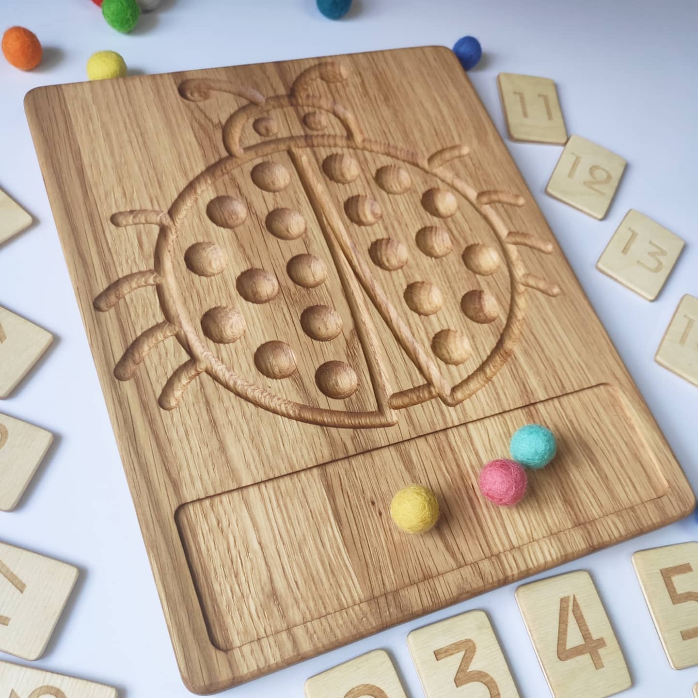 Wooden Ladybug Math board with set of numbers cards 1-20