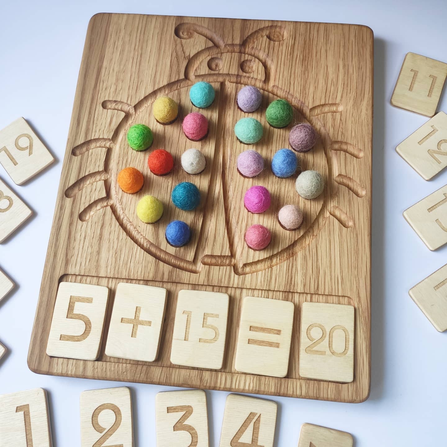 Wooden Ladybug Math board with set of numbers cards 1-20