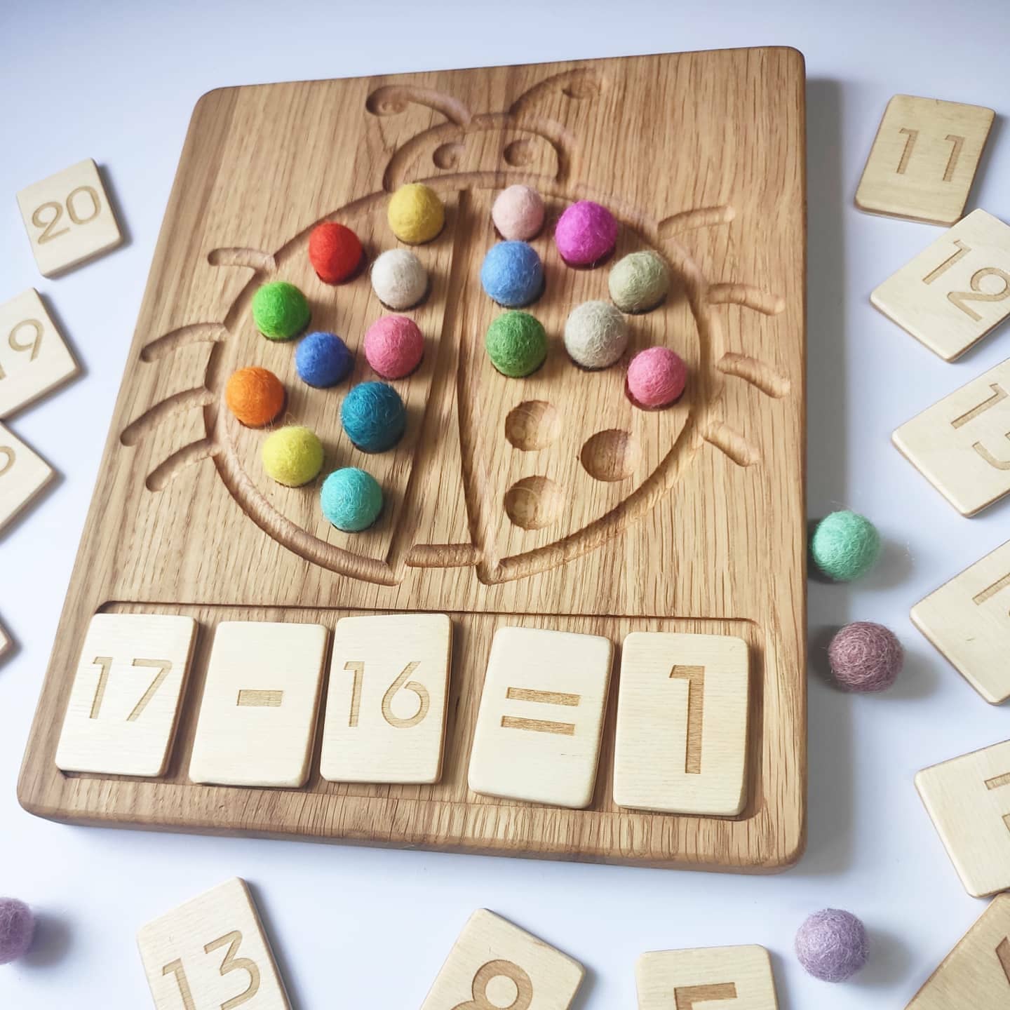 Wooden Ladybug Math board with set of numbers cards 1-20