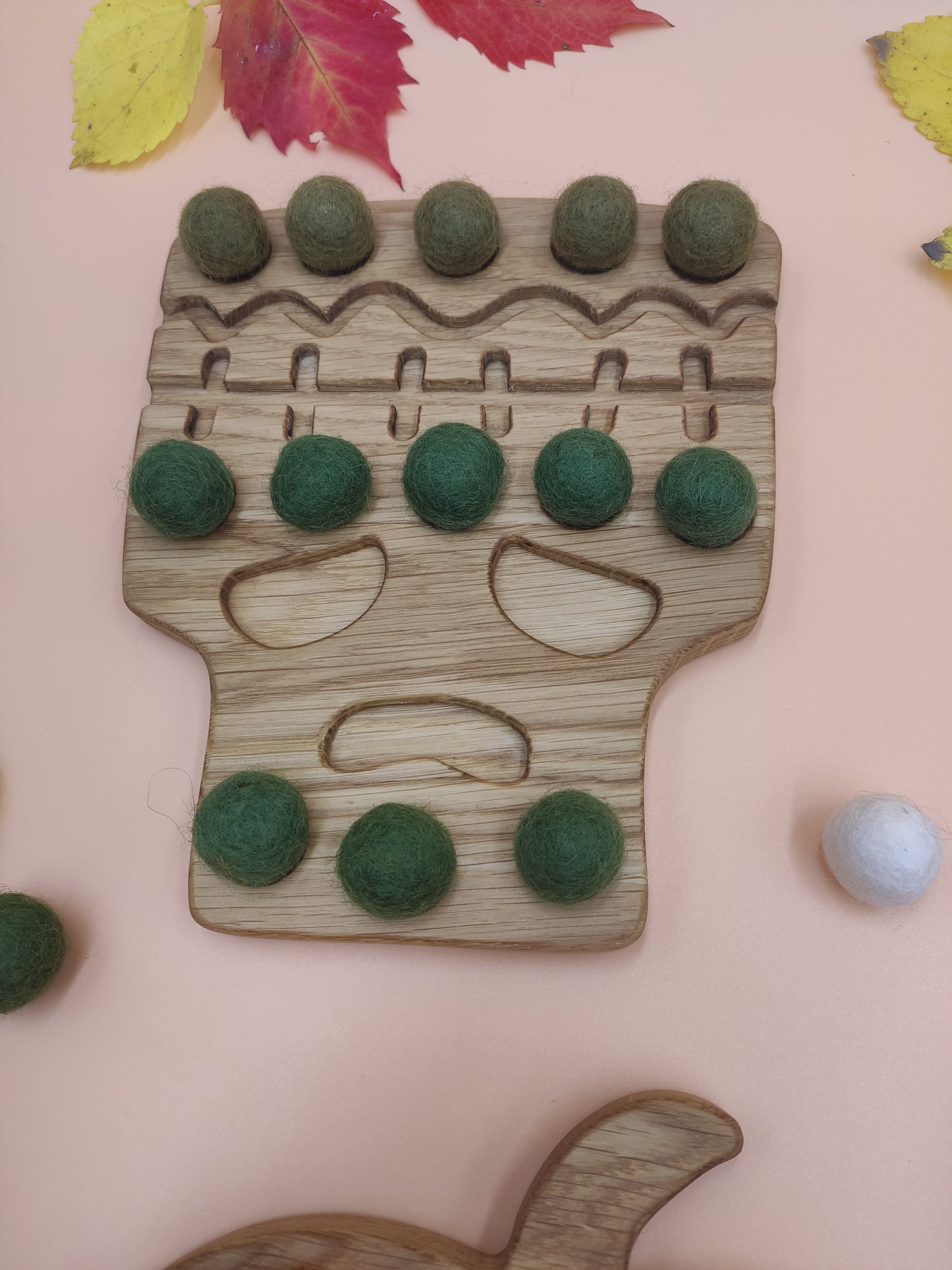 Halloween wooden pumpkin, ghost, witch hat, Frankenstein with felt balls