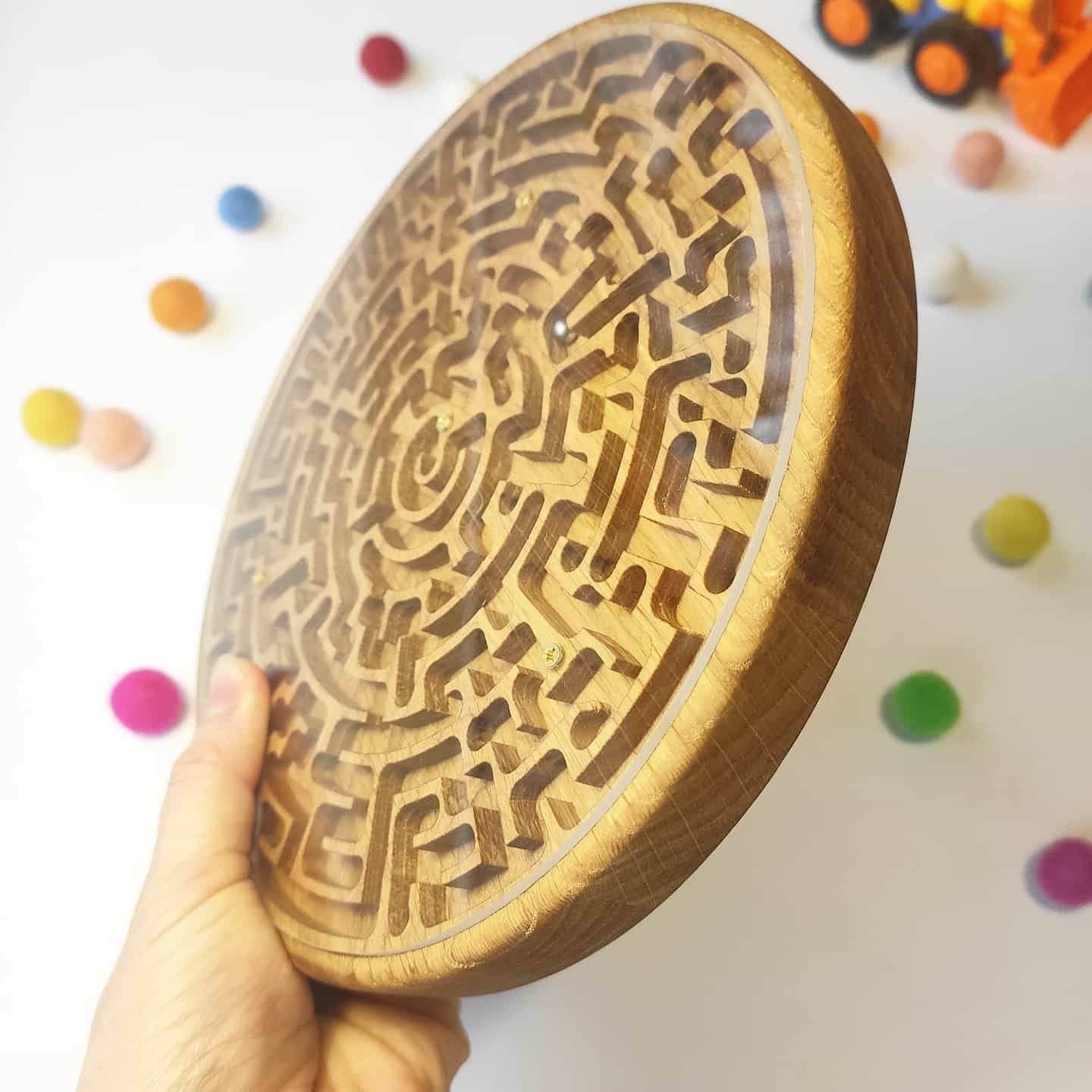 Double-sided wooden labyrinth game, maze