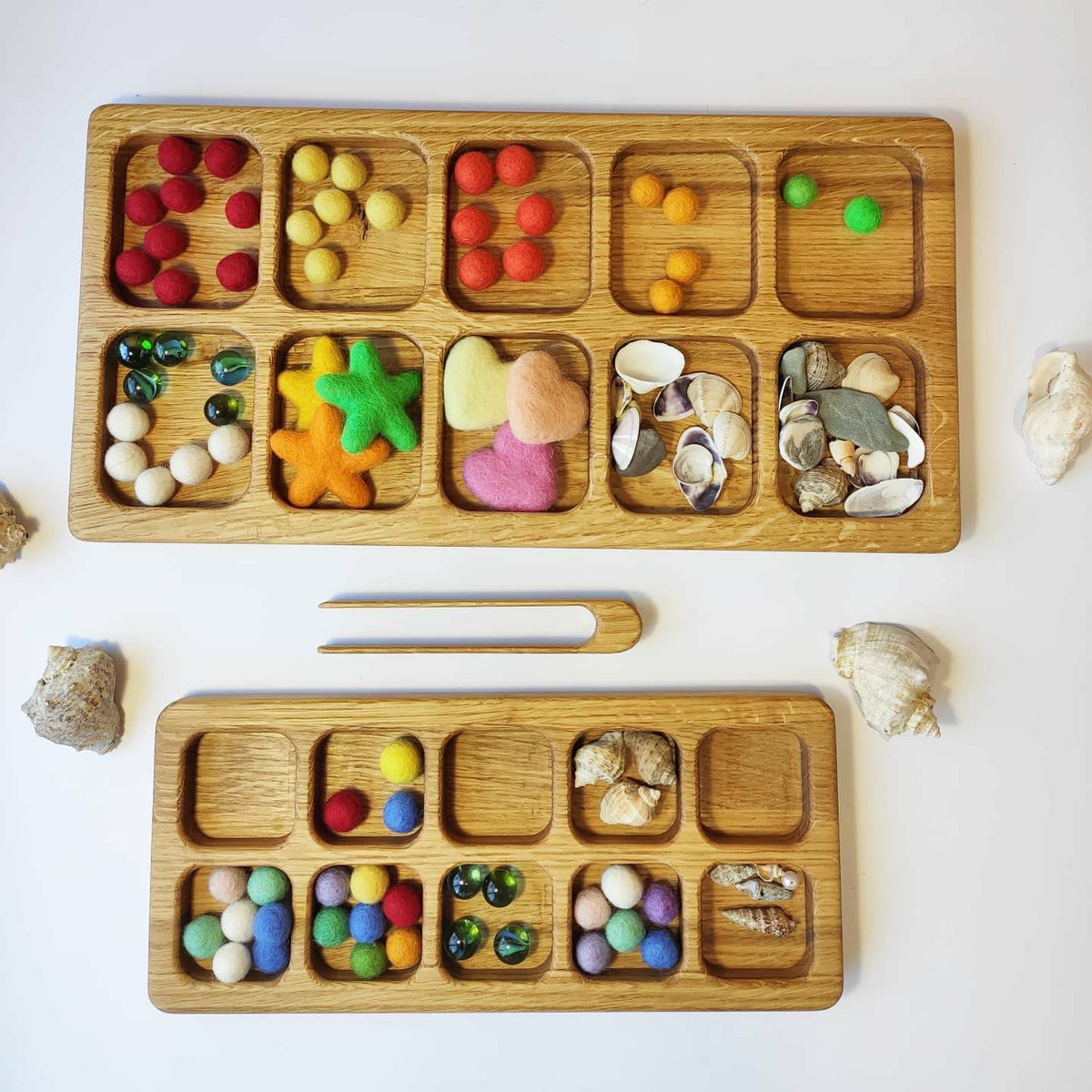 Montessori sorting trays with 10 sections WITHOUT numbers – THREEWOOD