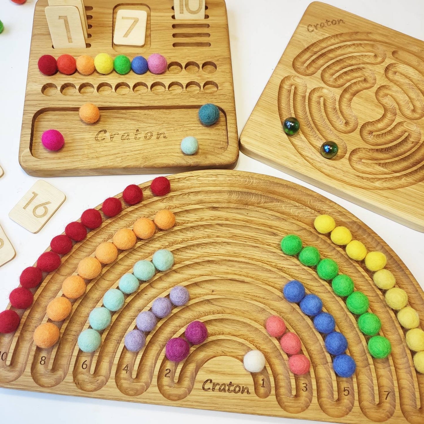 Rainbow Tracing board with 10 stripes and rainbow felt balls