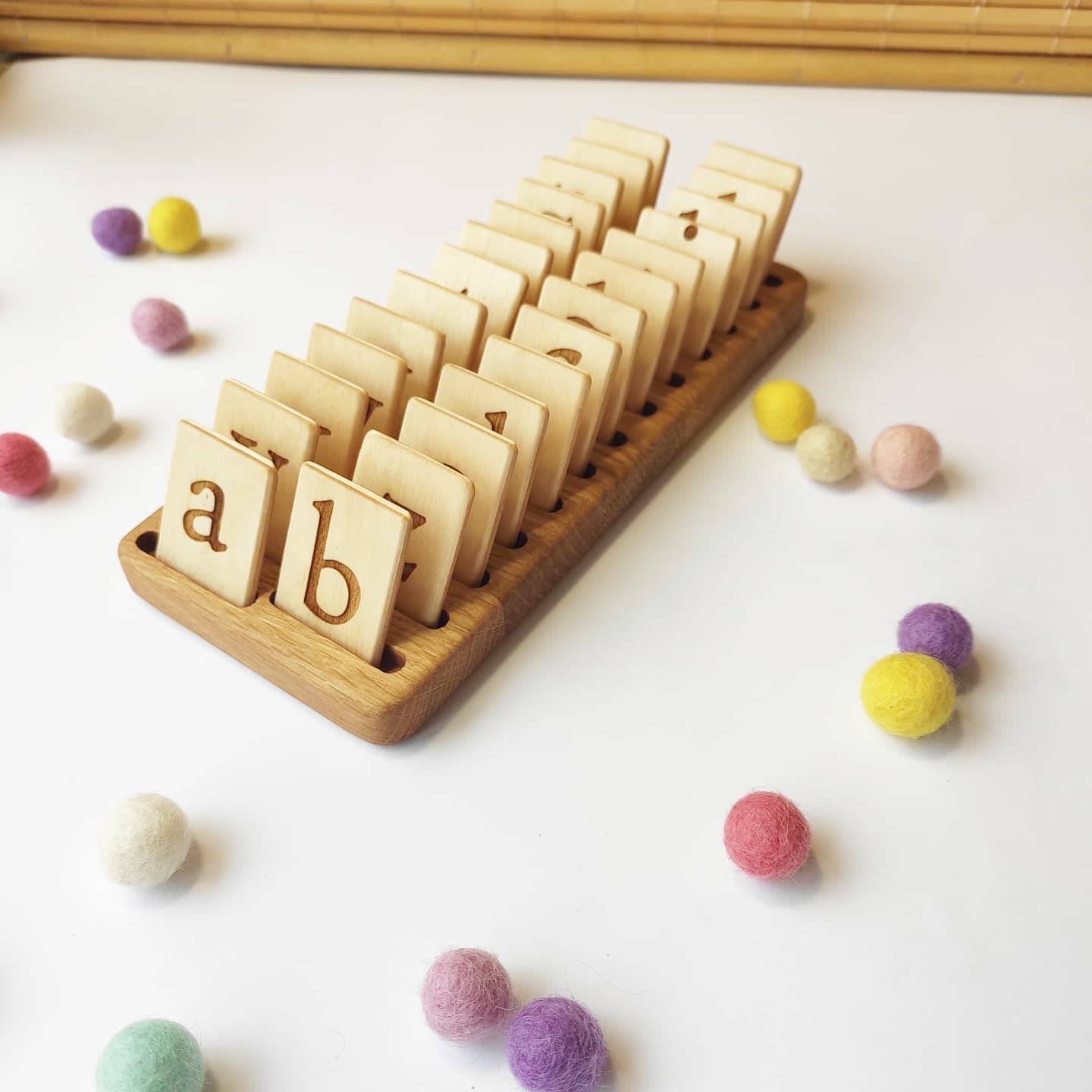 English Uppercase and Lowercase letters cards with holder