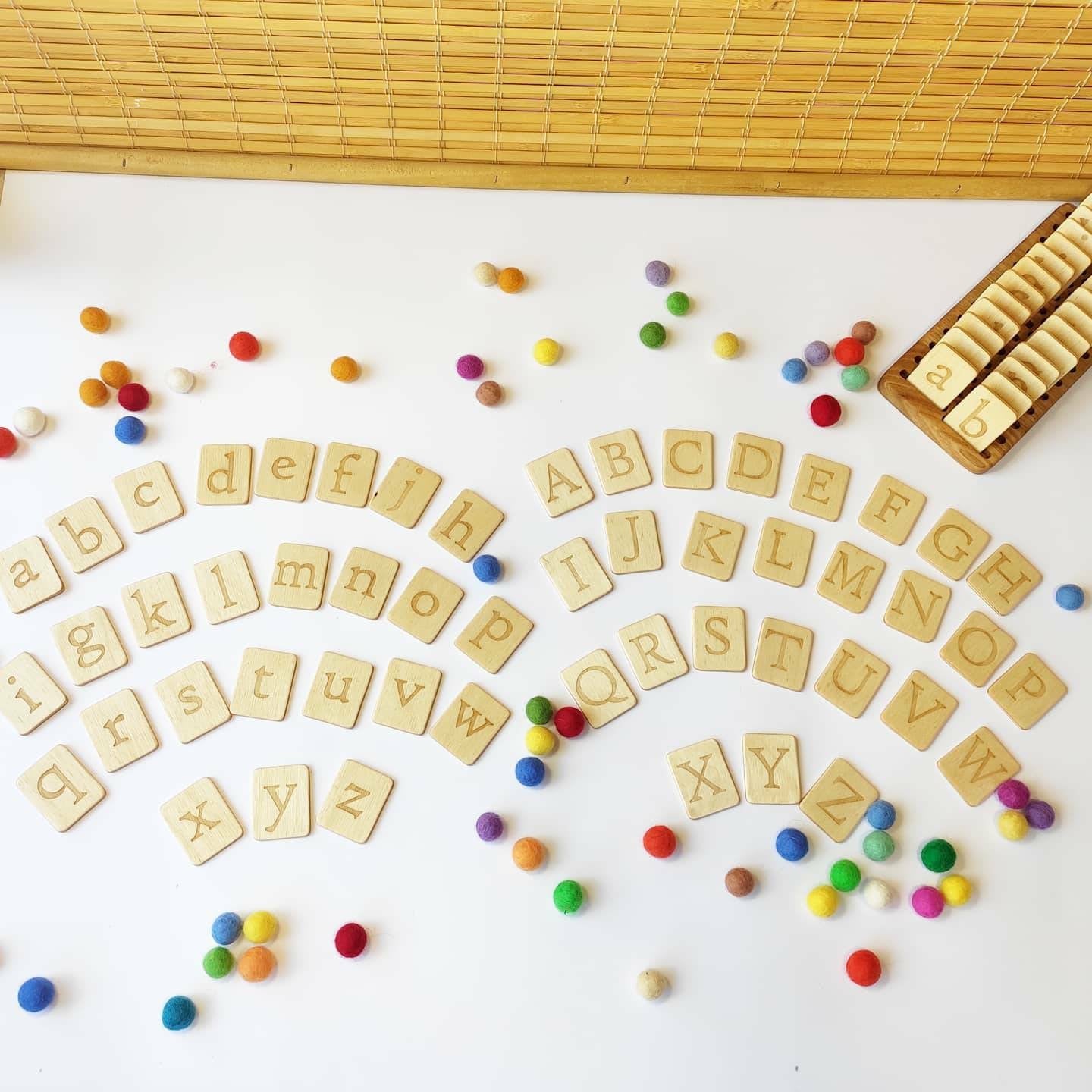 English Uppercase and Lowercase letters cards with holder