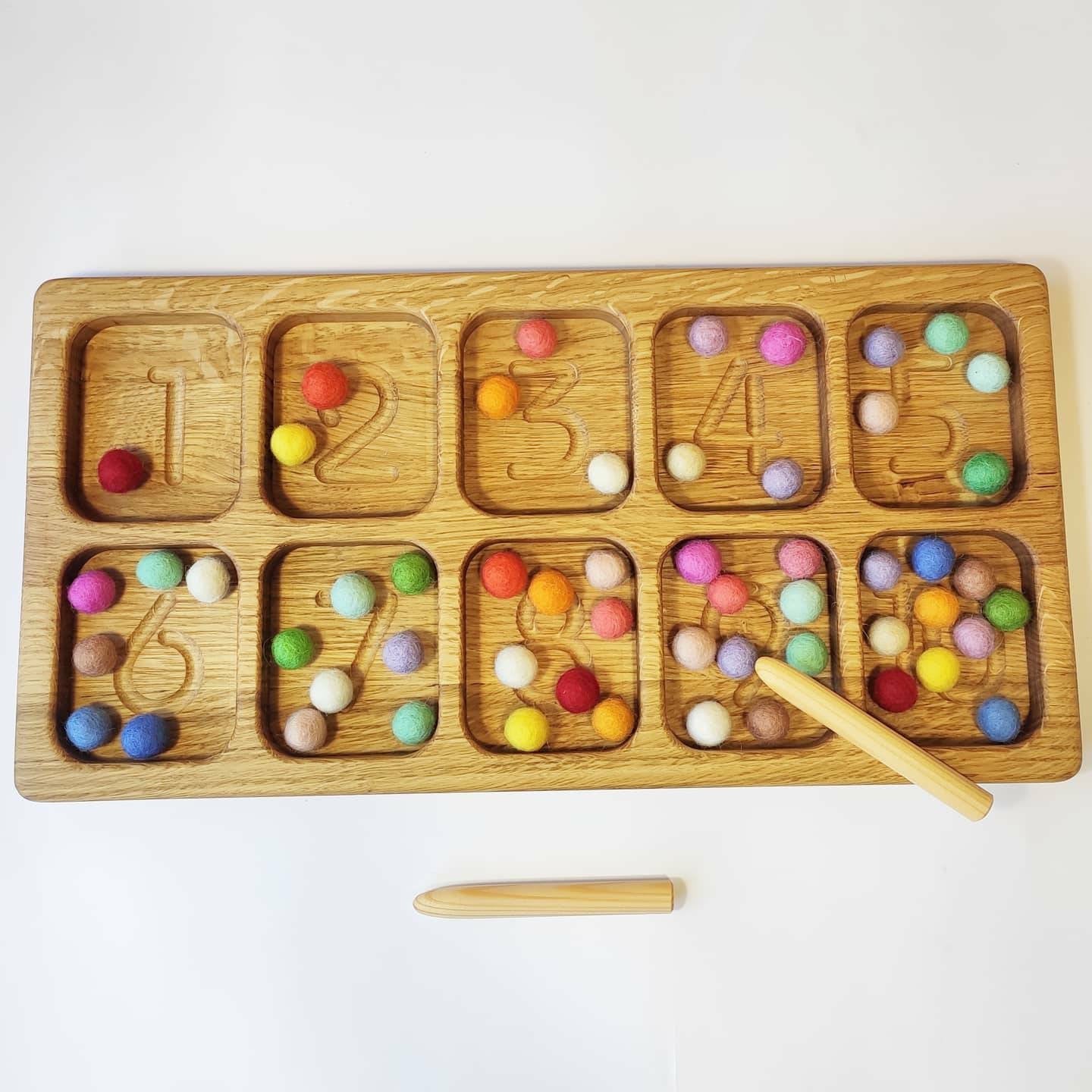 Montessori sorting tray with 10 sections and numbers