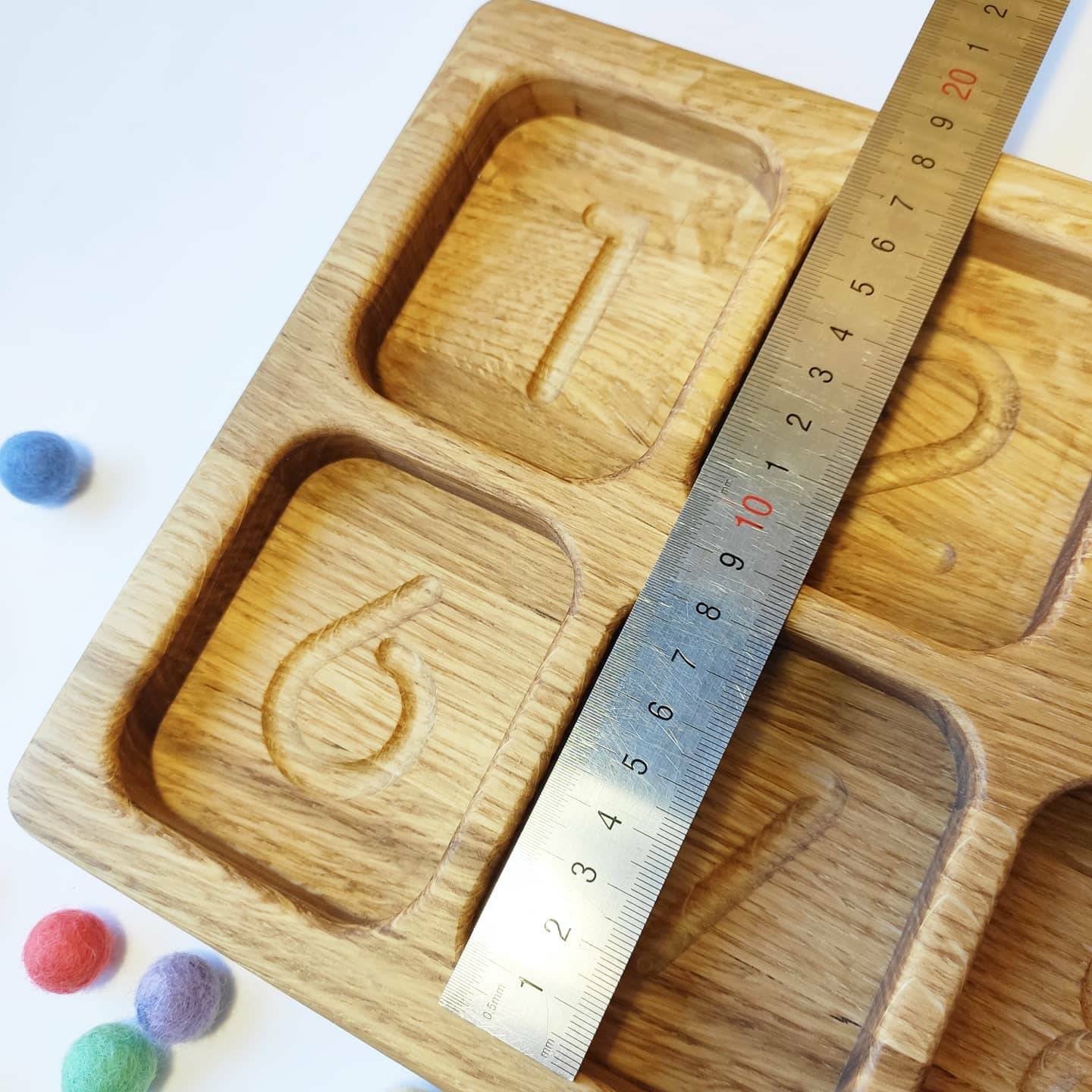 Montessori sorting tray with 10 sections and numbers
