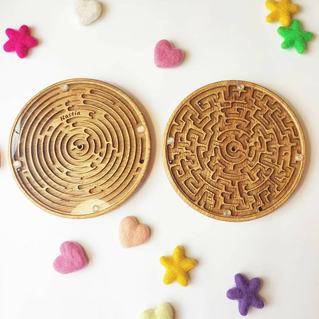 Double-sided wooden labyrinth game, maze