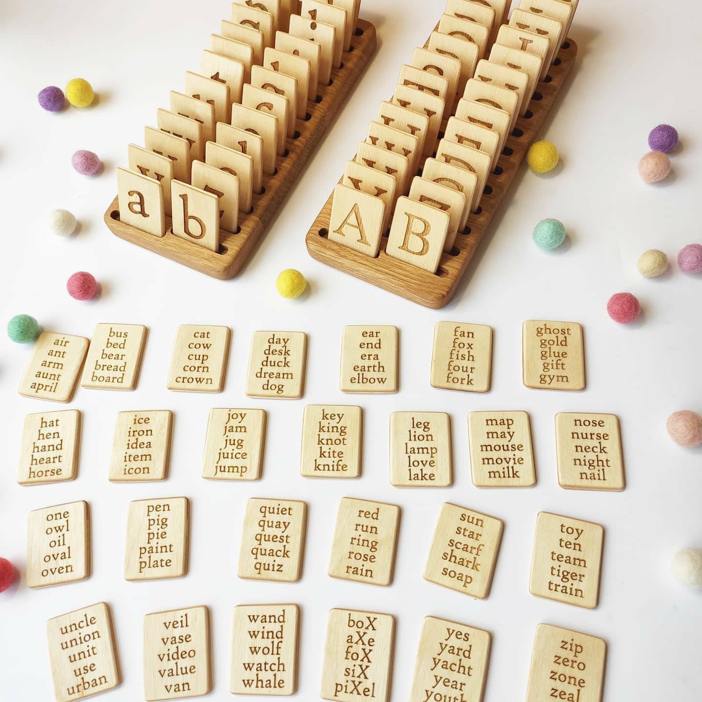 English Uppercase and Lowercase letters cards with holder