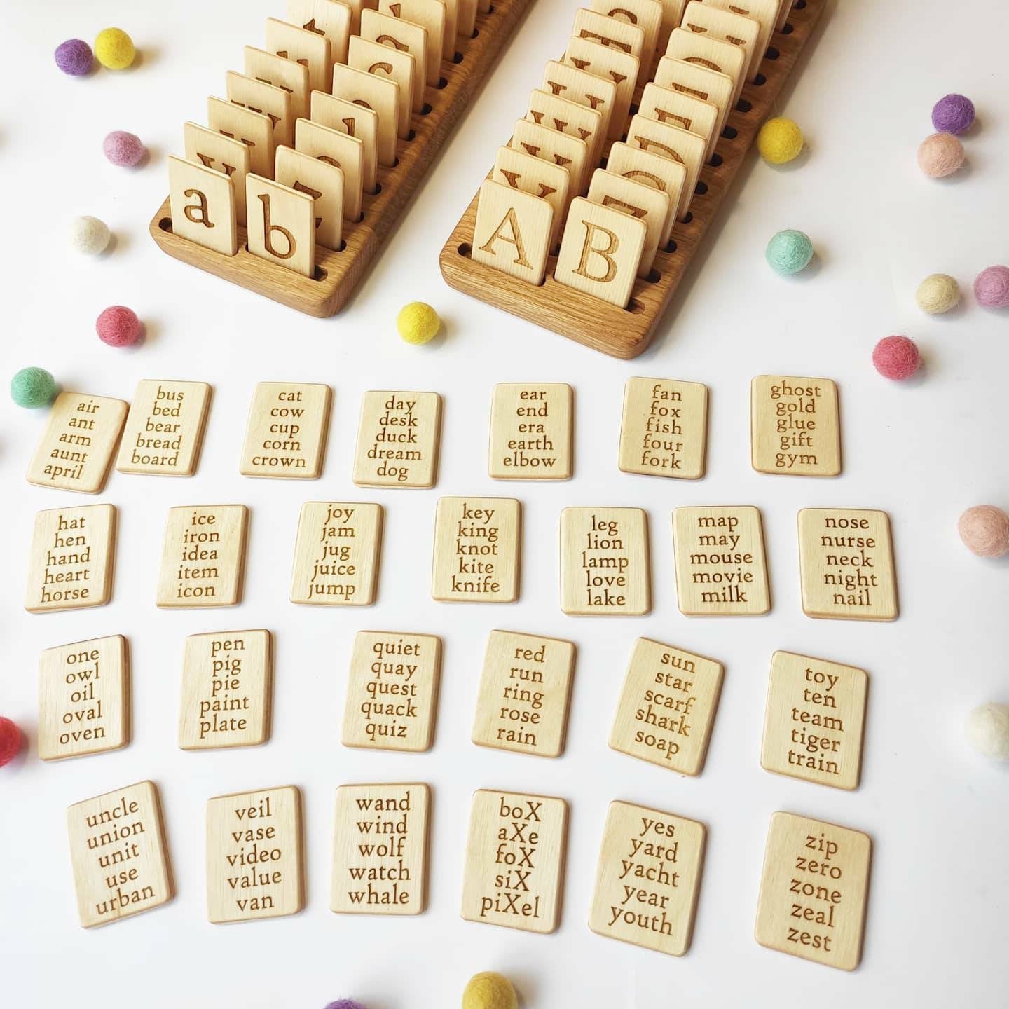 English Uppercase and Lowercase letters cards with holder