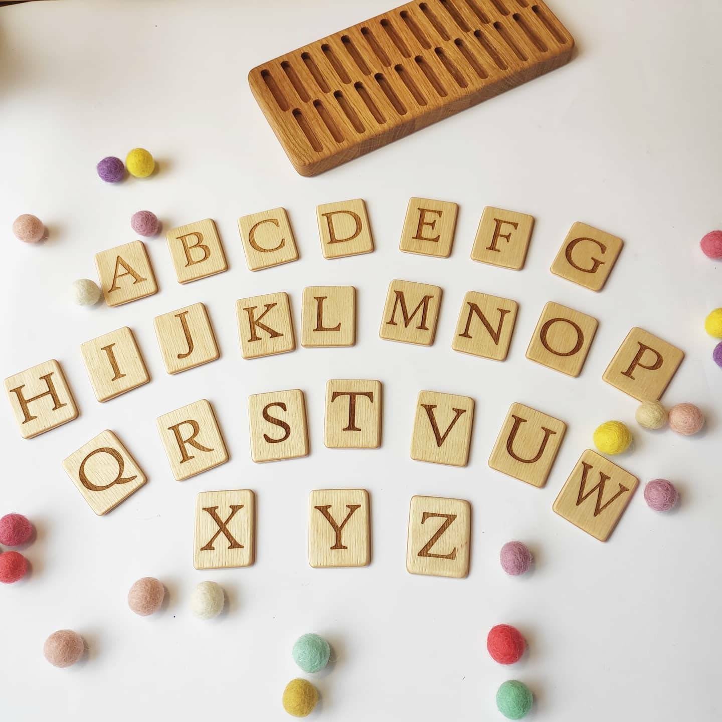 English Uppercase and Lowercase letters cards with holder