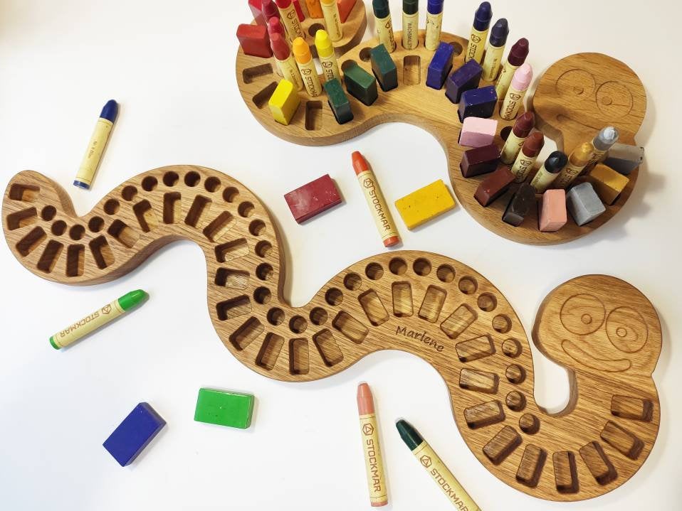 Caterpillar shaped holder for Stockmar blocks and sticks crayons