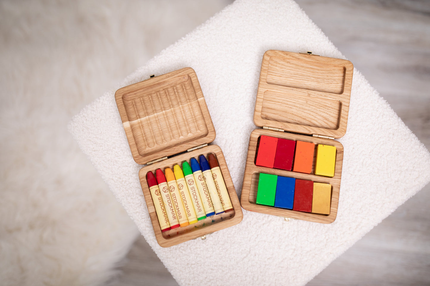 Stockmar crayon holder case for 8 sticks and for 8 blocks Waldorf school gift for kids wooden pencil case box without crayons